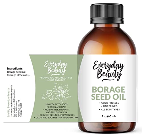 Premium Borage Seed Oil - 100% Pure, Unrefined & Cold Pressed - High GLA Content for Radiant Skin, Hair & Face Care - 2oz Bottle - DIY Cosmetics & Natural Beauty Recipes - Perfect for Anti-Aging, Moisturizing & Scalp Treatment