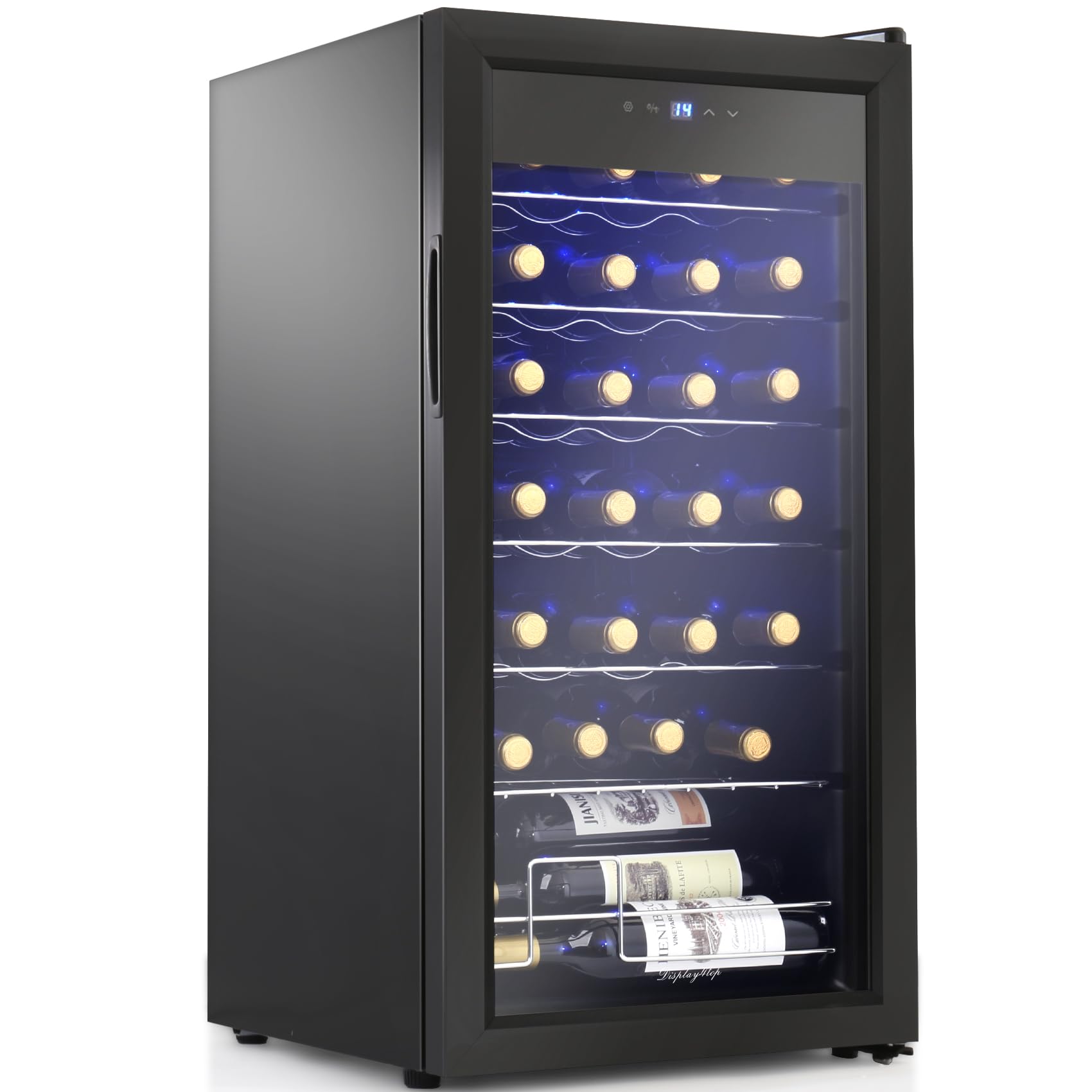 Display4top 28 Bottle Wine Cooler Refrigerator with Digital Touch Screen - Black | Freestanding Wine Fridge for Home, Office, or Restaurant Use