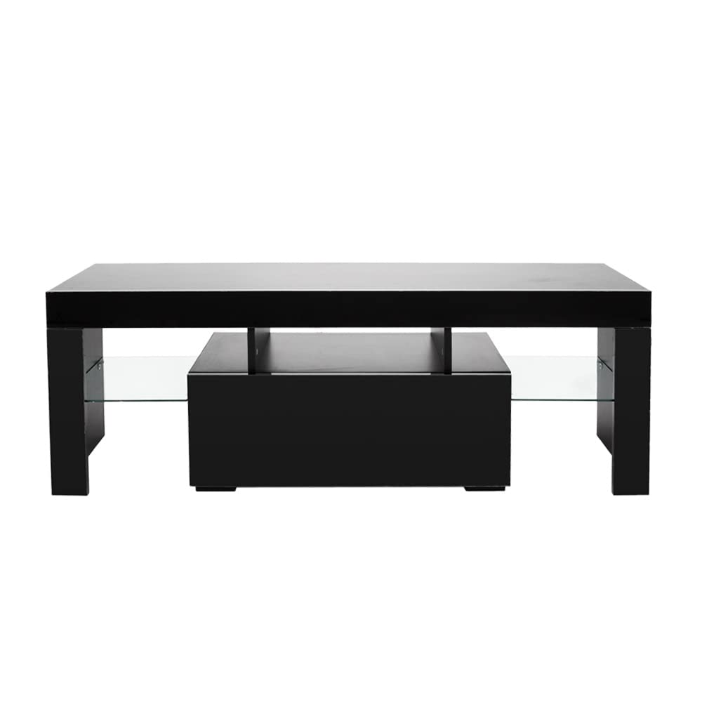 Elegant Modern LED TV Stand with Single Drawer - Black Wooden Media Console for Living Room, Bedroom & Home Theater Setup