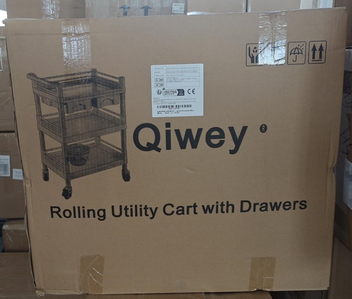 Qiwey 3-Tier Rolling Utility Cart with Wheels & Drawers - Mobile Storage Cart for Beauty Salon, SPA, Hospital, Office & Lab Use - White