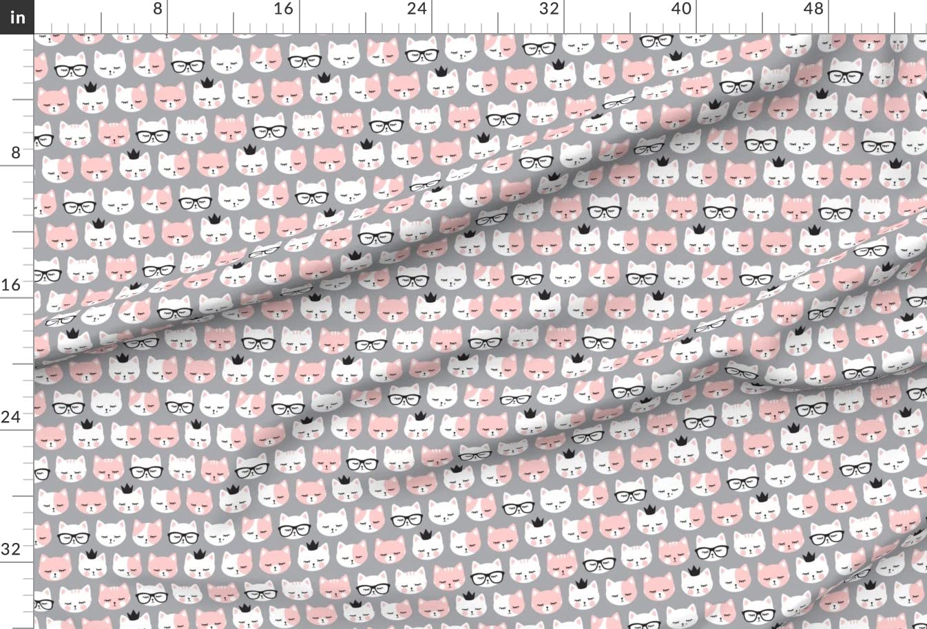 Premium Spoonflower Minky Fabric - Cute Cat Faces & Crowns Print in Light Pink & Gray - Fat Quarter for Sewing Baby Blankets, Quilt Backing & Plush Projects | Perfect for DIY Crafts, Nursery Decor & Pet Lovers Gifts
