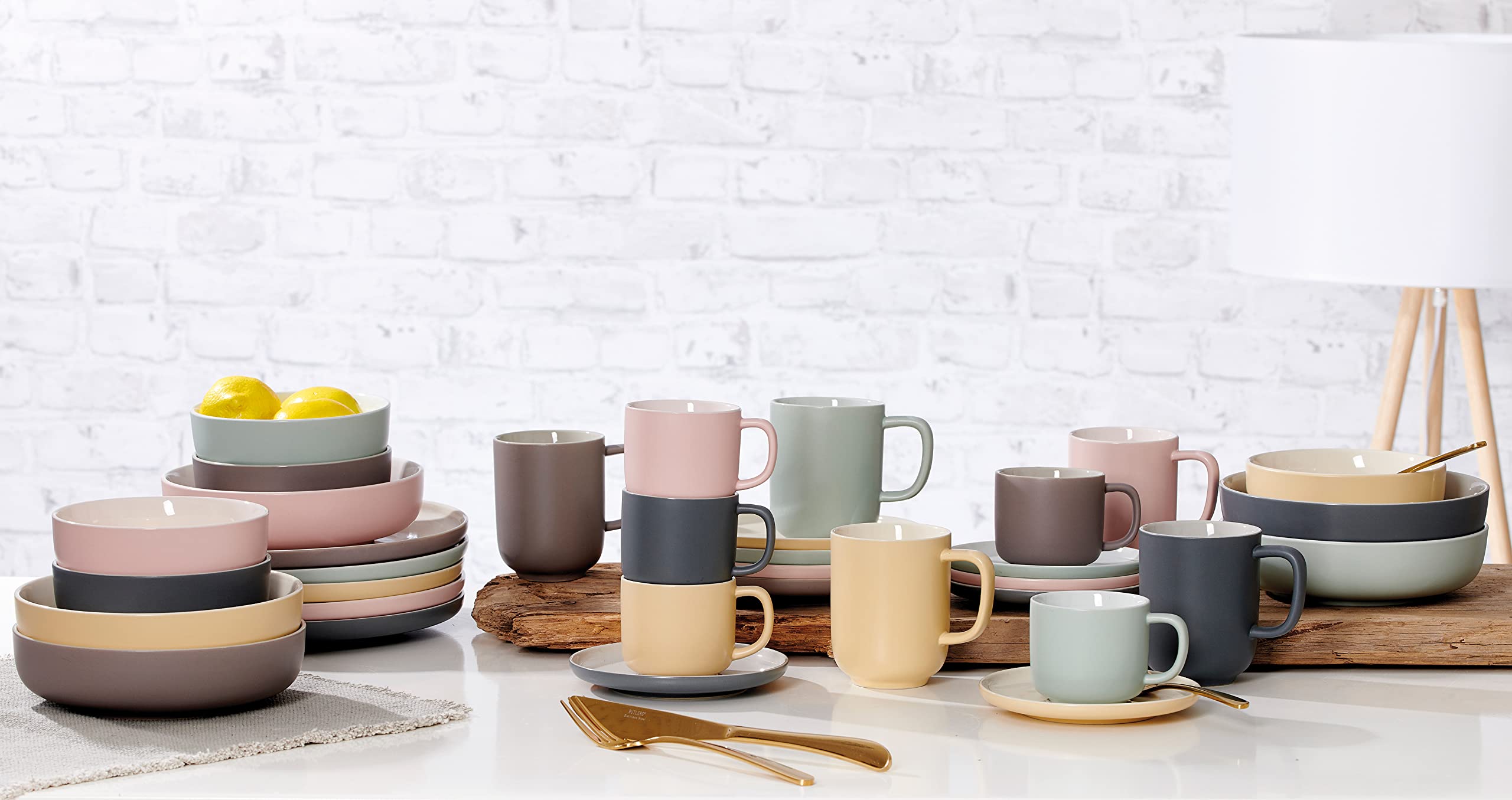 Ritzenhoff & Breker Jasper 16-Piece Taupe Stoneware Dinner Set - Plates, Bowls & Cups for 4 People | Elegant Tableware for Family Dinners, Parties & Restaurant-Style Dining