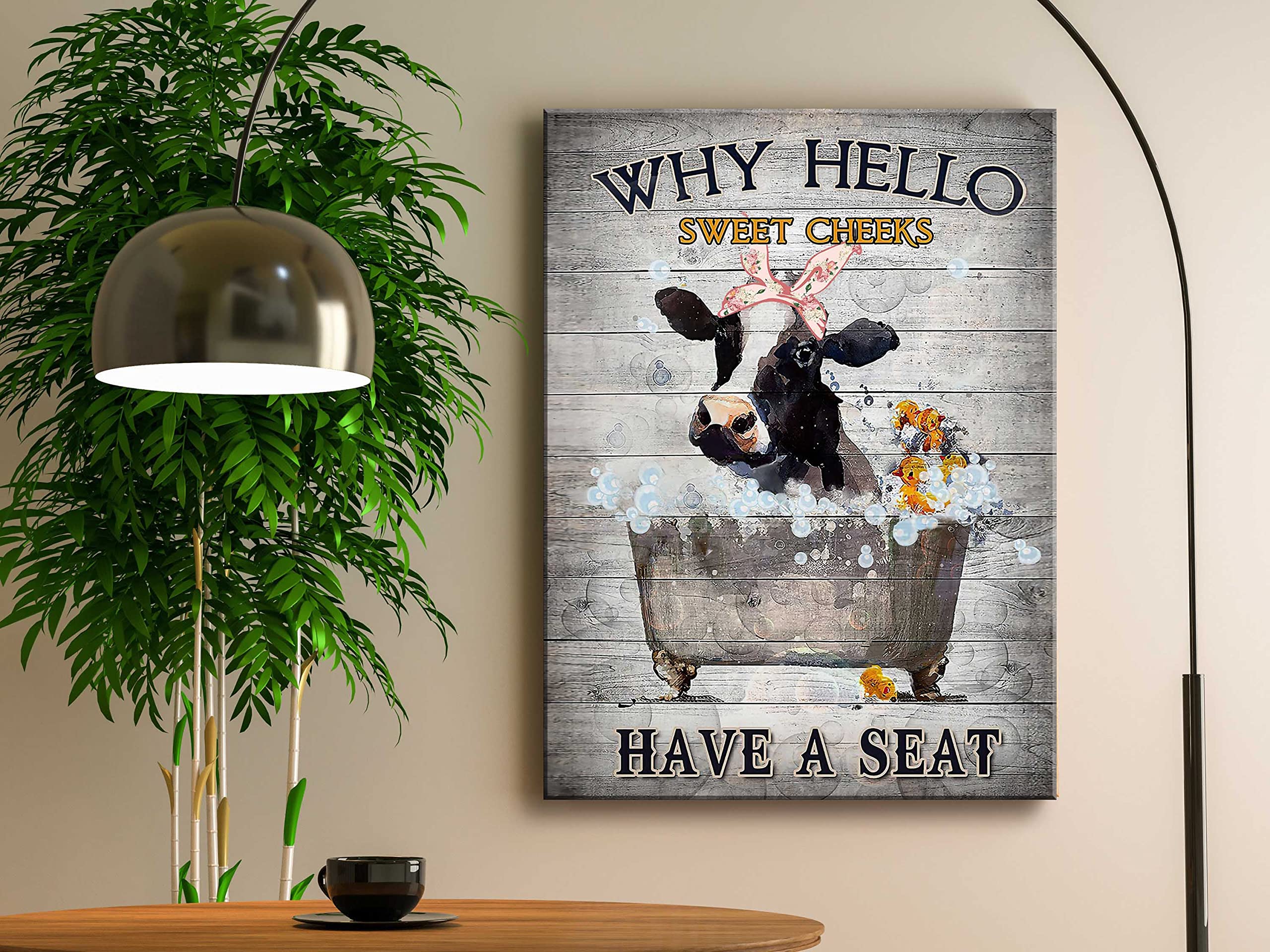 Funny Cow Bathroom Canvas Wall Art - Laundry Room Decor for Home & Office