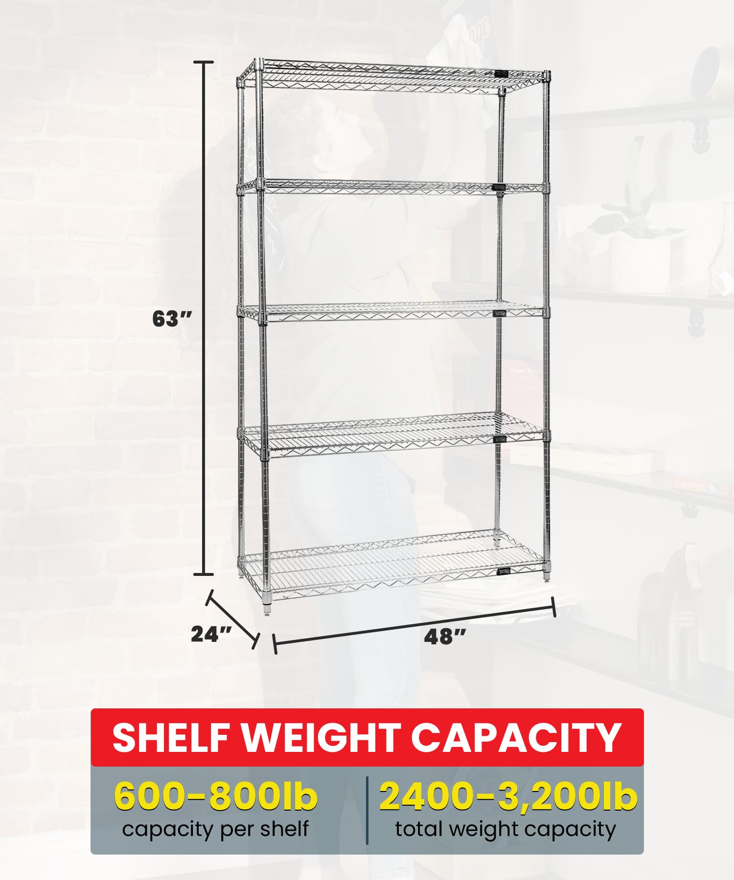 Quantum Storage Systems WR63-2448C-5 Chrome Wire Shelving Starter Kit - 5-Tier Metal Shelves 63