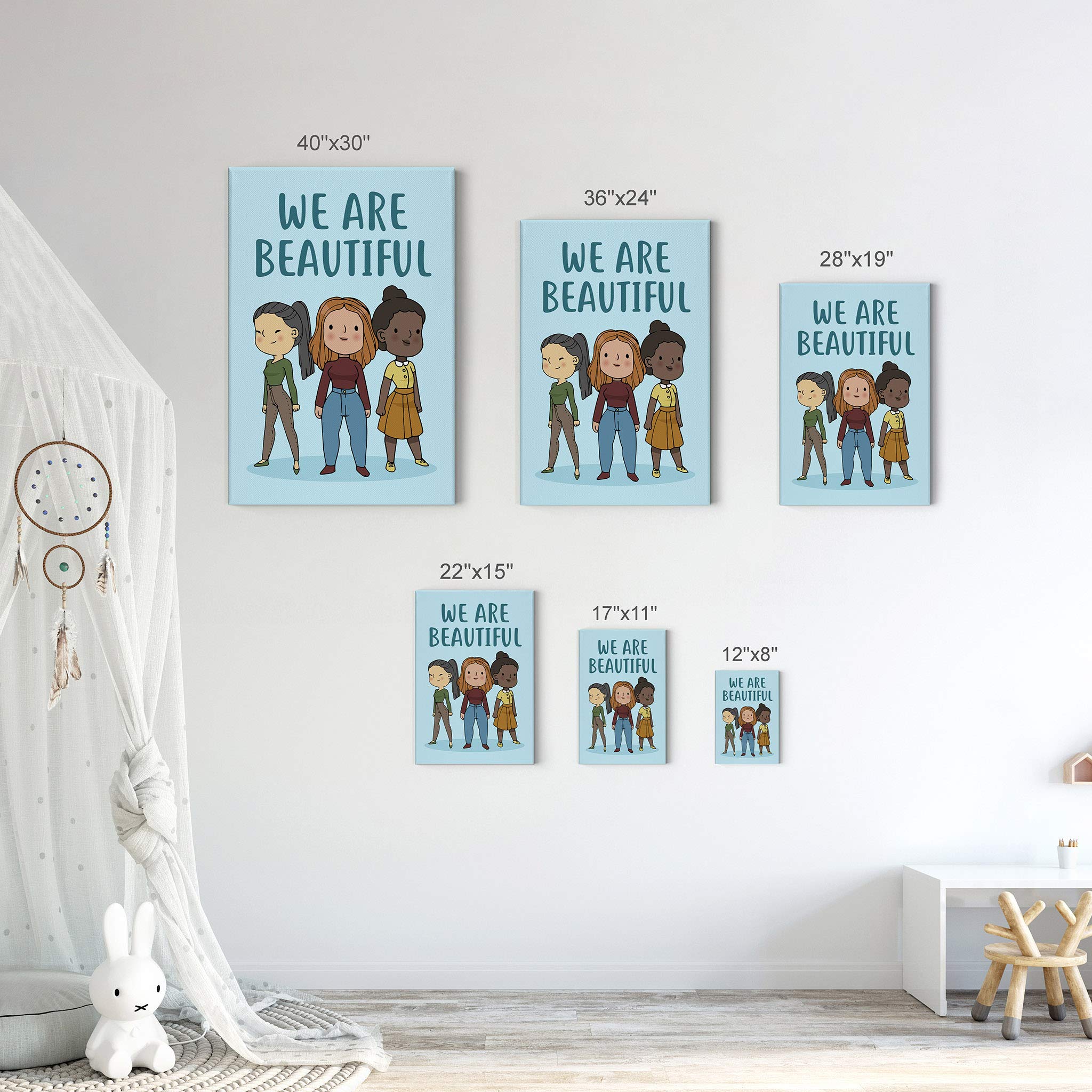 Beautiful Quote Canvas Print - Women Diversity Kids African American Asian Wall Art - Nursery Decor, Baby Room Decor, Kids Room Decor - Ready to Hang 36x24 - Made in USA | Perfect for Home Decor, Office Wall Art & Gift Ideas