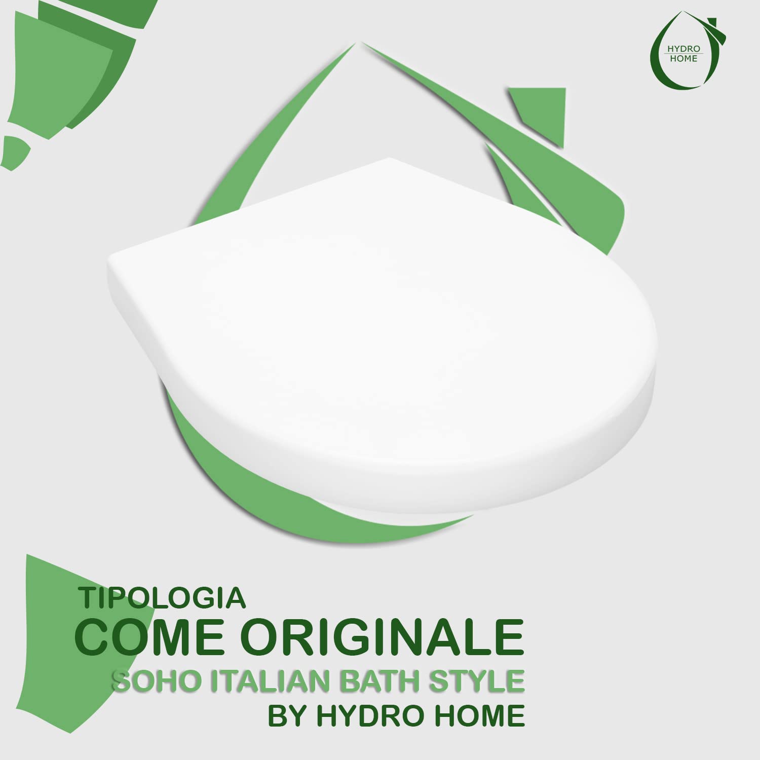 Hydro Home Soft Close White Soho Italian Bath Style Elongated Toilet Seat with Lid - Durable & Comfortable for Modern Bathrooms, Perfect for Home & Hotel Use