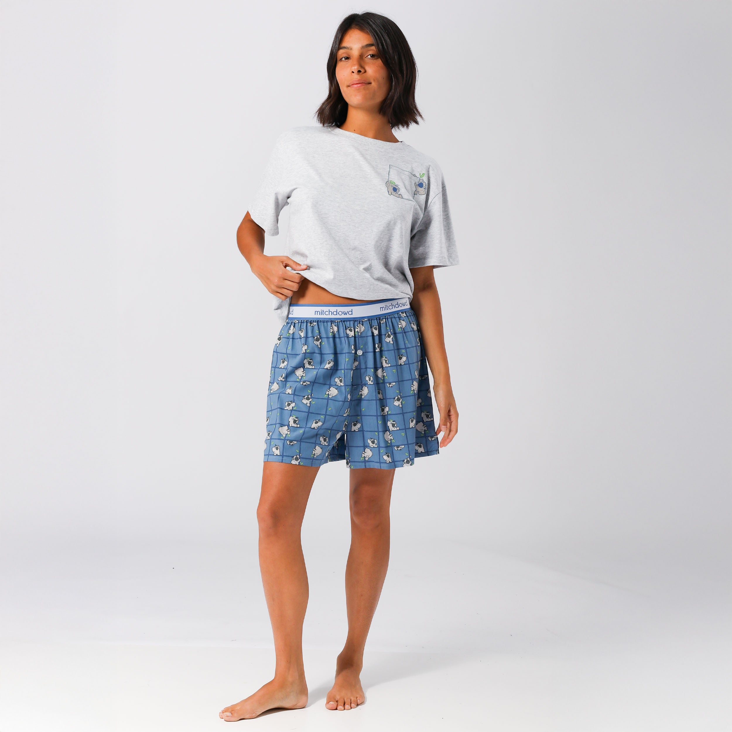 Women's Soft Koala Sleep Boxer Shorts - Breathable Cotton Lounge Pajama Shorts for Women (Blue) - Perfect for Nightwear, Lounging & Travel