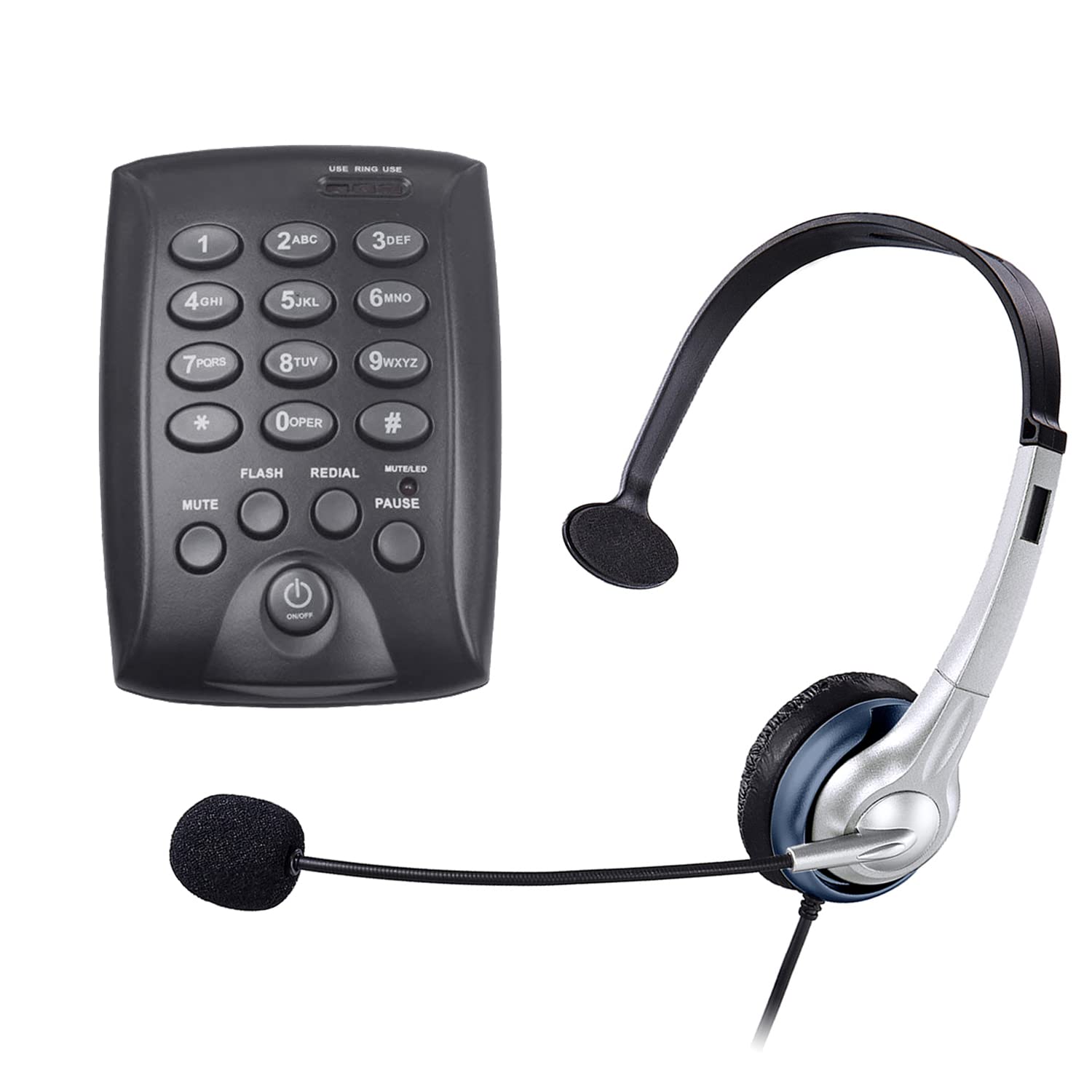 Voistek Corded Dialpad Headset Telephone with Tone Dial Keypad & Noise Cancelling Microphone - Mono RJ9 Phone Headset for Call Center, Home & Office Use - Perfect for Customer Service, Remote Work & Business Communications