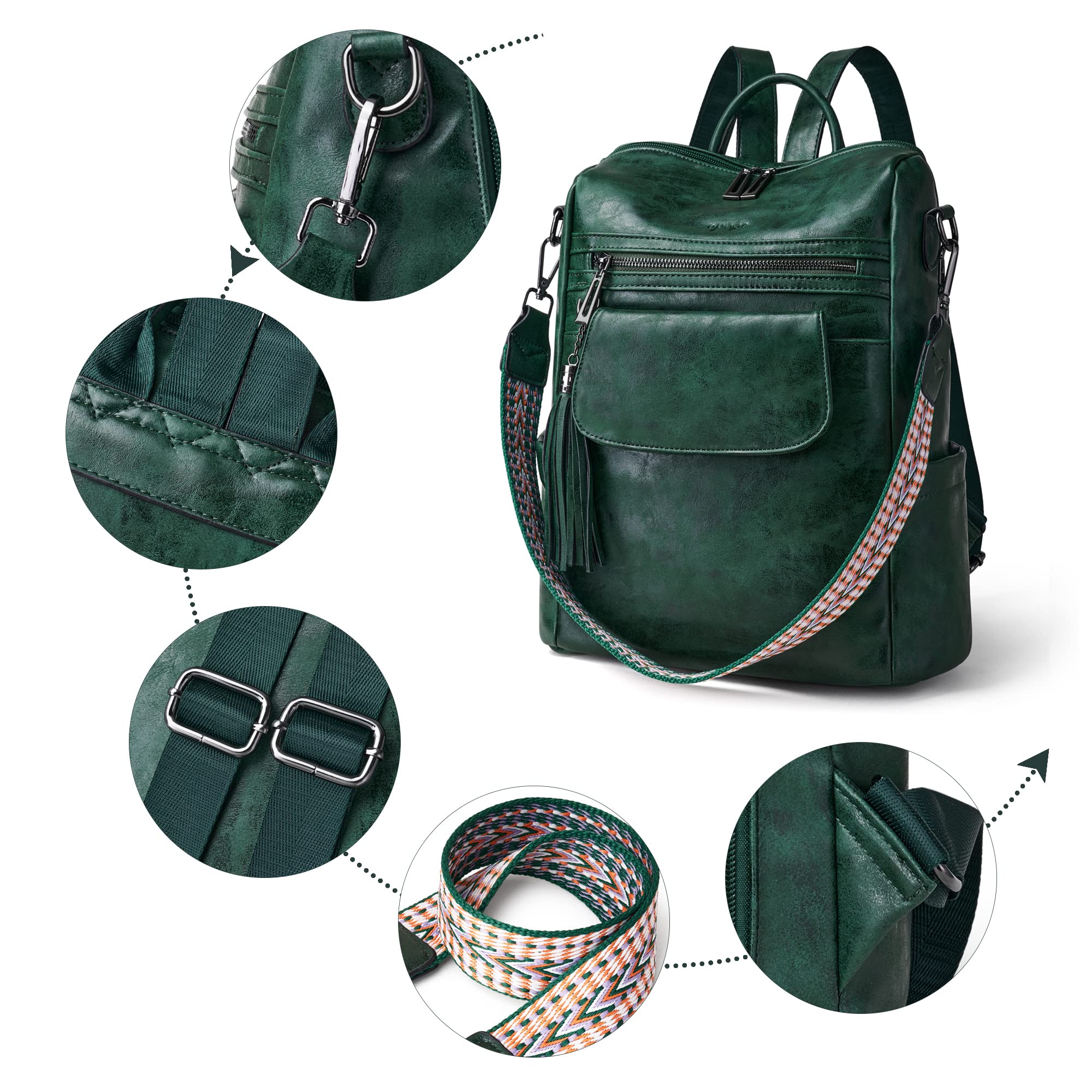 OPAGE Genuine Leather Backpack Purse for Women - Stylish Designer Shoulder Bag with Wristlet - Perfect for Travel, Work & Daily Commute