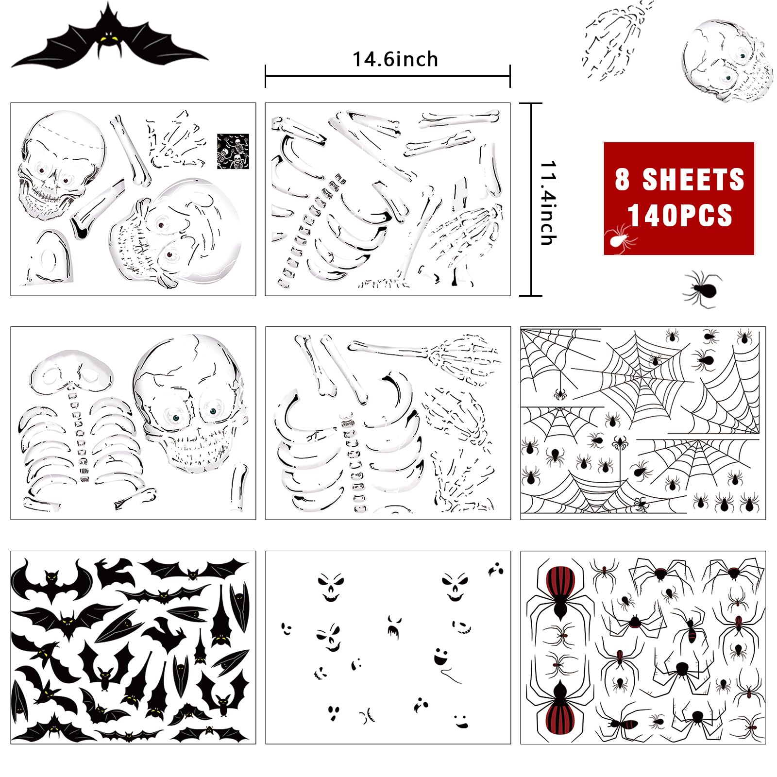 Halloween Window Clings Stickers - Spooky Skeleton Decorations for Glass, Windows & Walls | Indoor Halloween Decor for Home, Office & Party