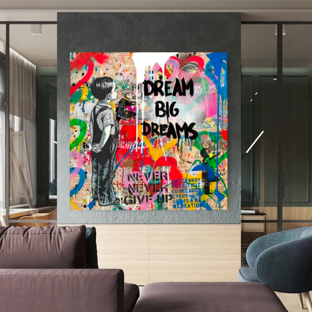 Banksy Dream Big Dreams Wall Art - Unique Canvas Print for Home & Office Decor | Inspirational Urban Street Art for Living Room, Bedroom & Workspace