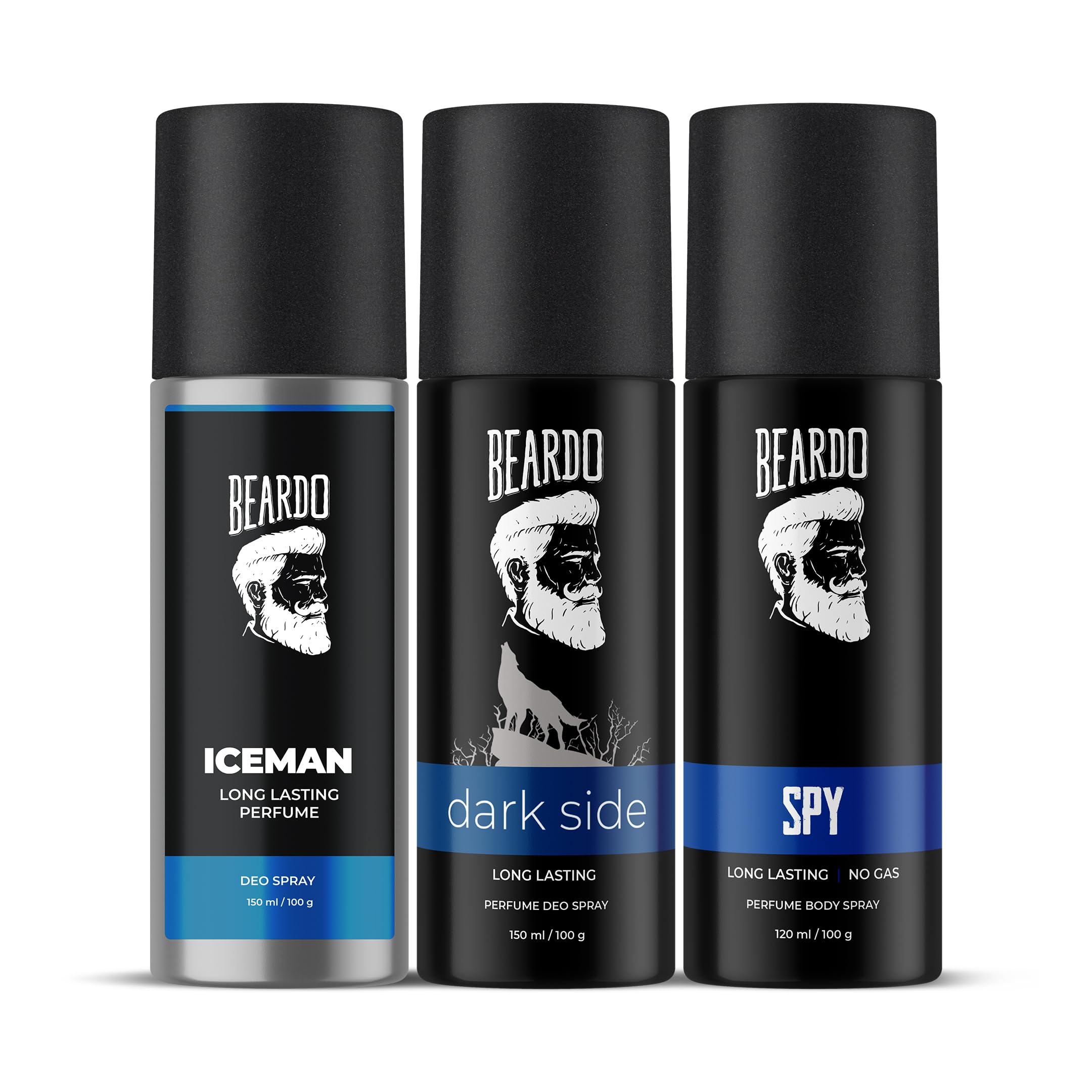 Beardo Iceman, Darkside & Spy Perfume Body Spray Set for Men - 3 Pack Long Lasting Aromatic Deodorant | Fresh Scent Cologne Gift for Him | Perfect for Date Night, Christmas & Special Occasions | Ideal Gift for Boyfriend, Husband & Friends