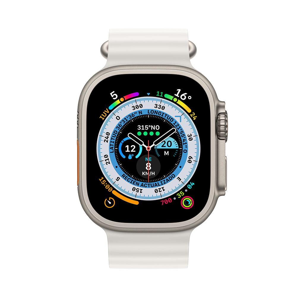 Apple Watch Ultra (GPS + Cellular) 49mm Titanium Case with White Ocean Band - Perfect for Outdoor Adventures, Swimming & Fitness Tracking