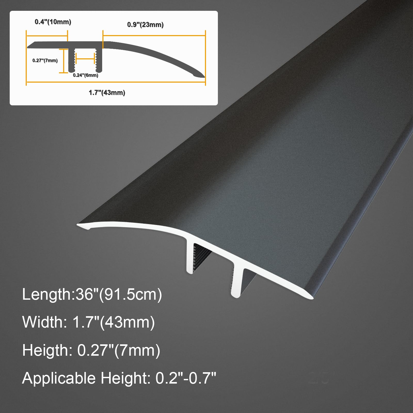Aluminum Floor Transition Strip - 36 Inch Gray Threshold Ramp for Doorways, Carpets, Tiles & Laminate Floors - Durable Edge Trim for Vinyl Flooring & Mats - Perfect for Home, Office & Commercial Spaces