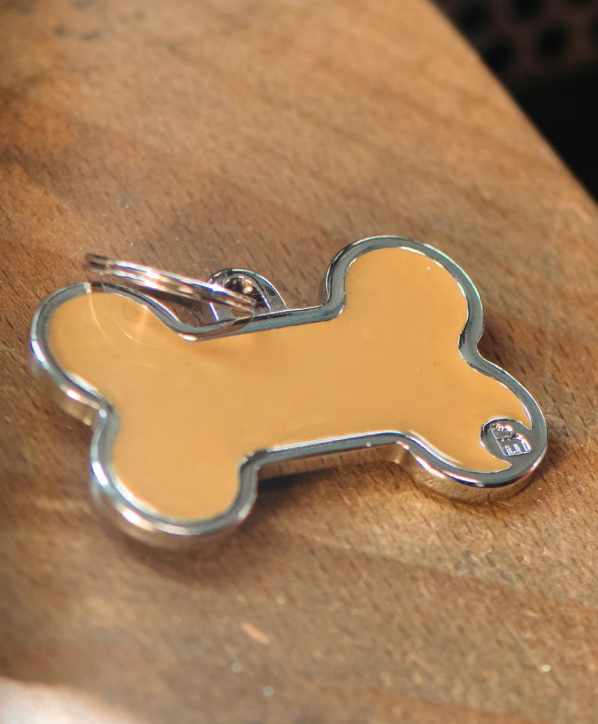 Extra Large Handmade Beige Bone-Shaped Dog ID Tag - Personalized Pet Name Plate for Collars, Perfect for Daily Walks & Outdoor Adventures