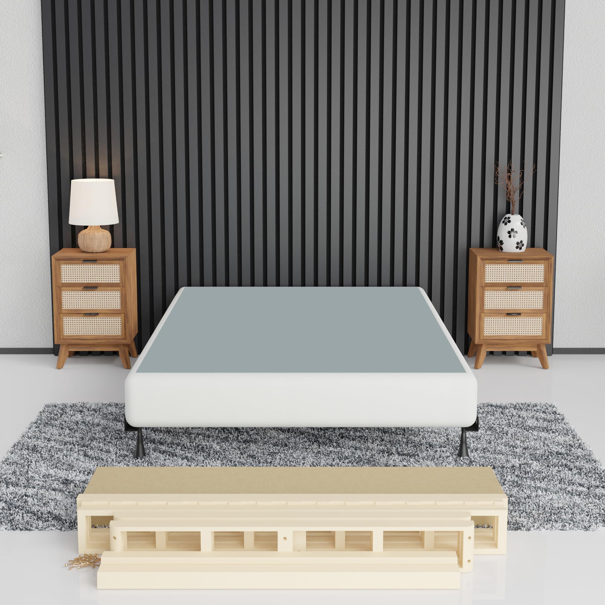 Greaton 8-Inch Sturdy Box Spring for Full Mattress Support - Durable Natural Wood Foundation, Easy to Assemble (White) | Perfect for Bedroom Upgrade, Guest Room & Dormitory Use