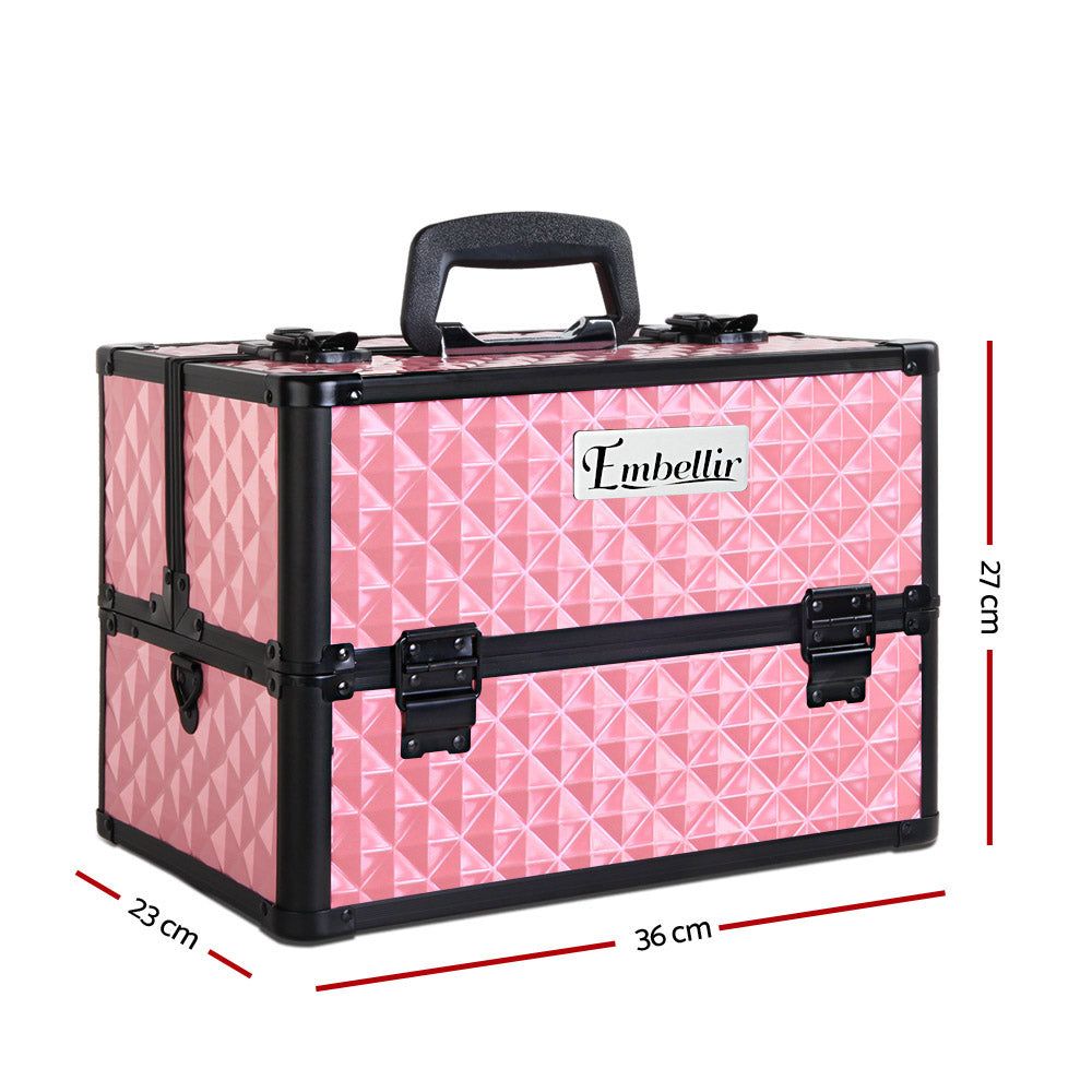 Embellir Portable Cosmetic Beauty Makeup Case - Diamond Pink Travel Organizer for Makeup Brushes, Lipsticks & Skincare | Perfect for Travel, Home & Salon Use