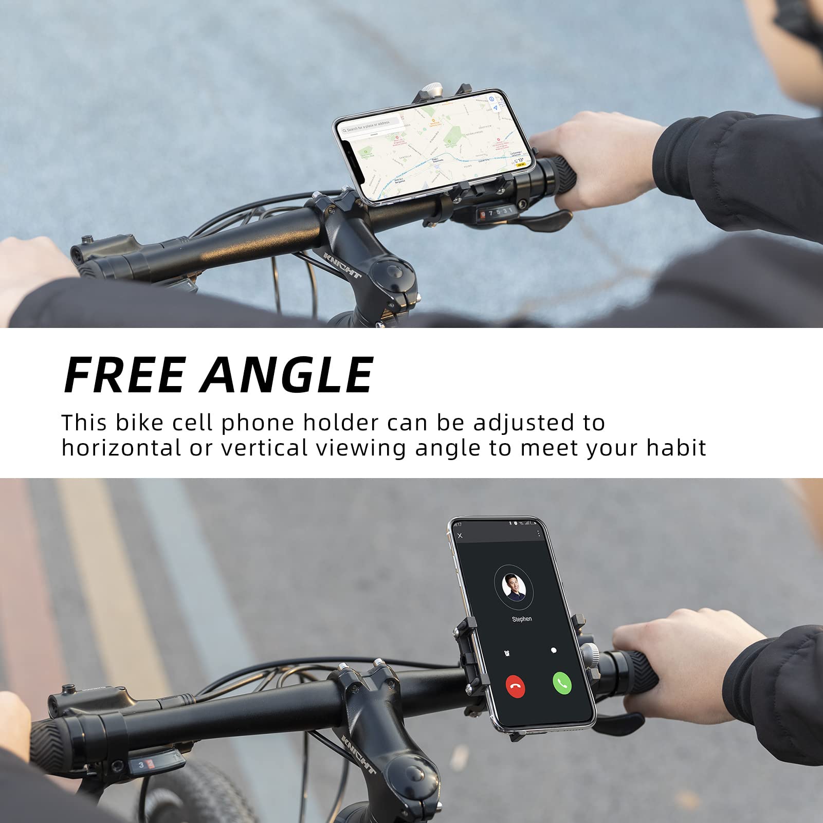 ROCKBROS 360° Rotatable Aluminum Bike Phone Mount - Universal Handlebar Holder for iPhone, Android Smartphones - Perfect for Cycling, Motorcycling & E-Bike Rides (Waterproof & Shockproof Design)