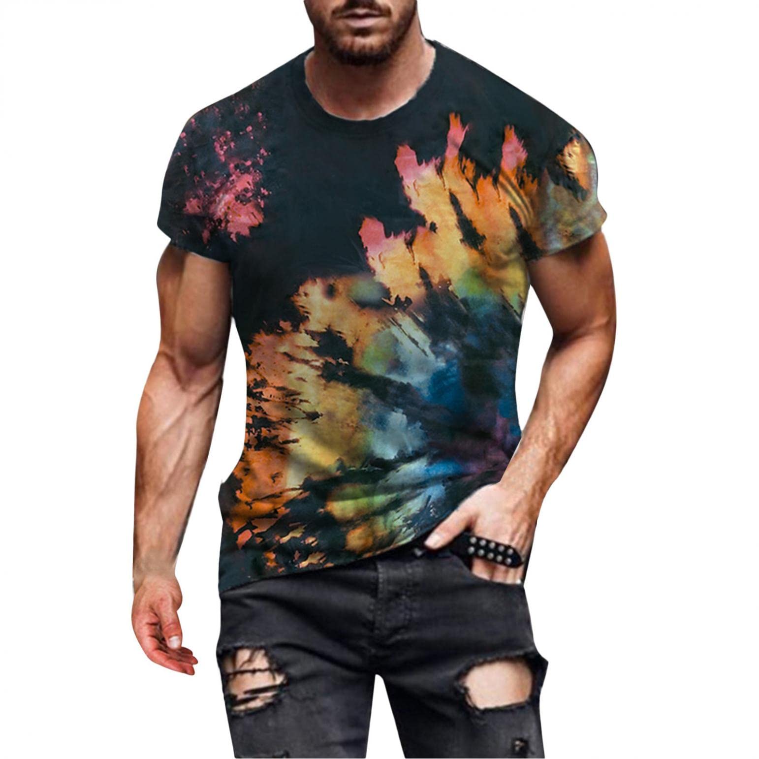 Men's Workout Shirts - Slim Fit Short Sleeve T-Shirts | Casual Tie Dye Crewneck Tops for Gym, Beach & Party | Breathable Activewear for Running, Fitness & Outdoor Activities
