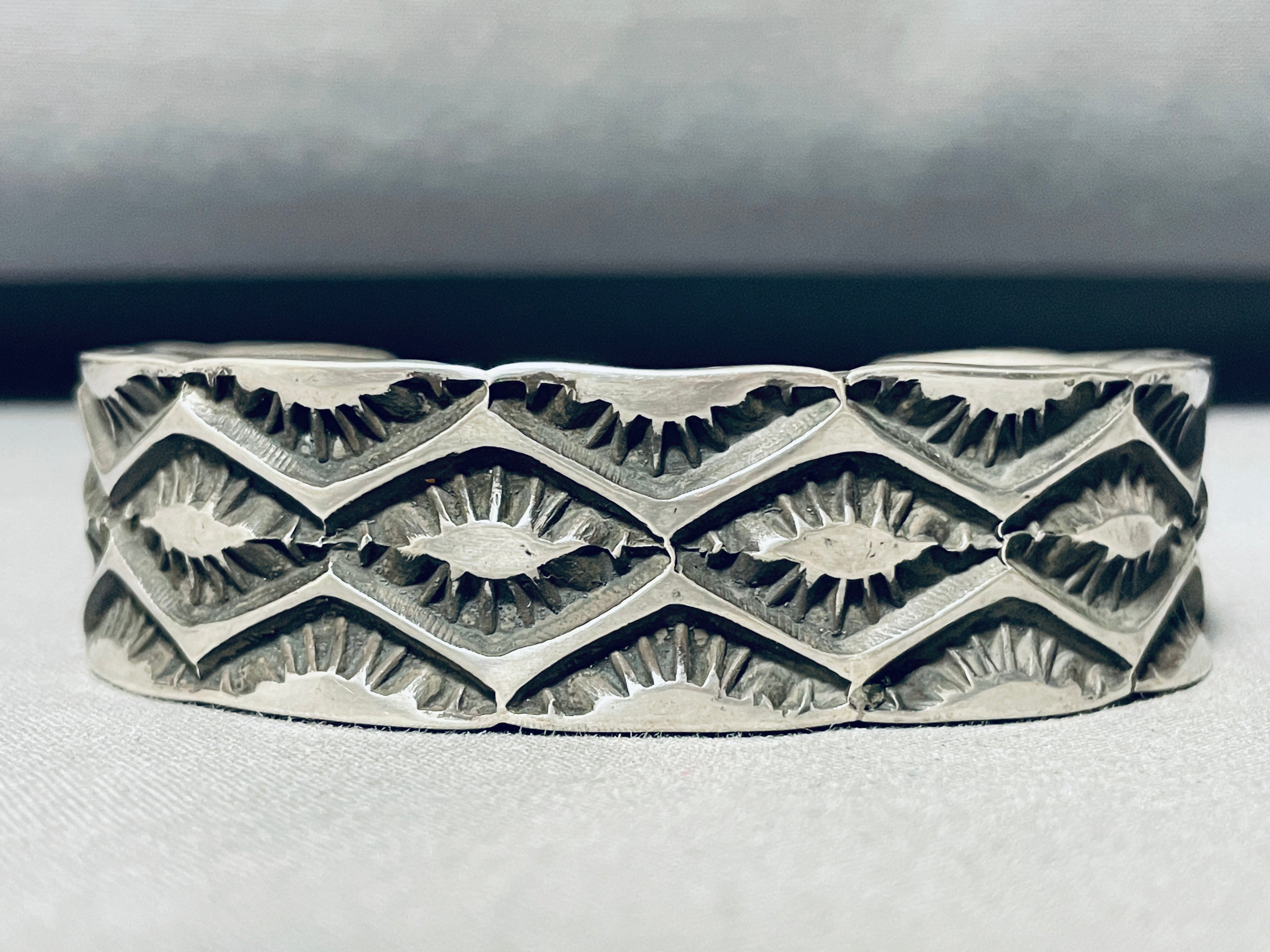 Vintage Navajo Sterling Silver Bracelet - 113g Deep Set Heavy Stamp Native American Jewelry for Women, Gift & Boho Fashion Accessory