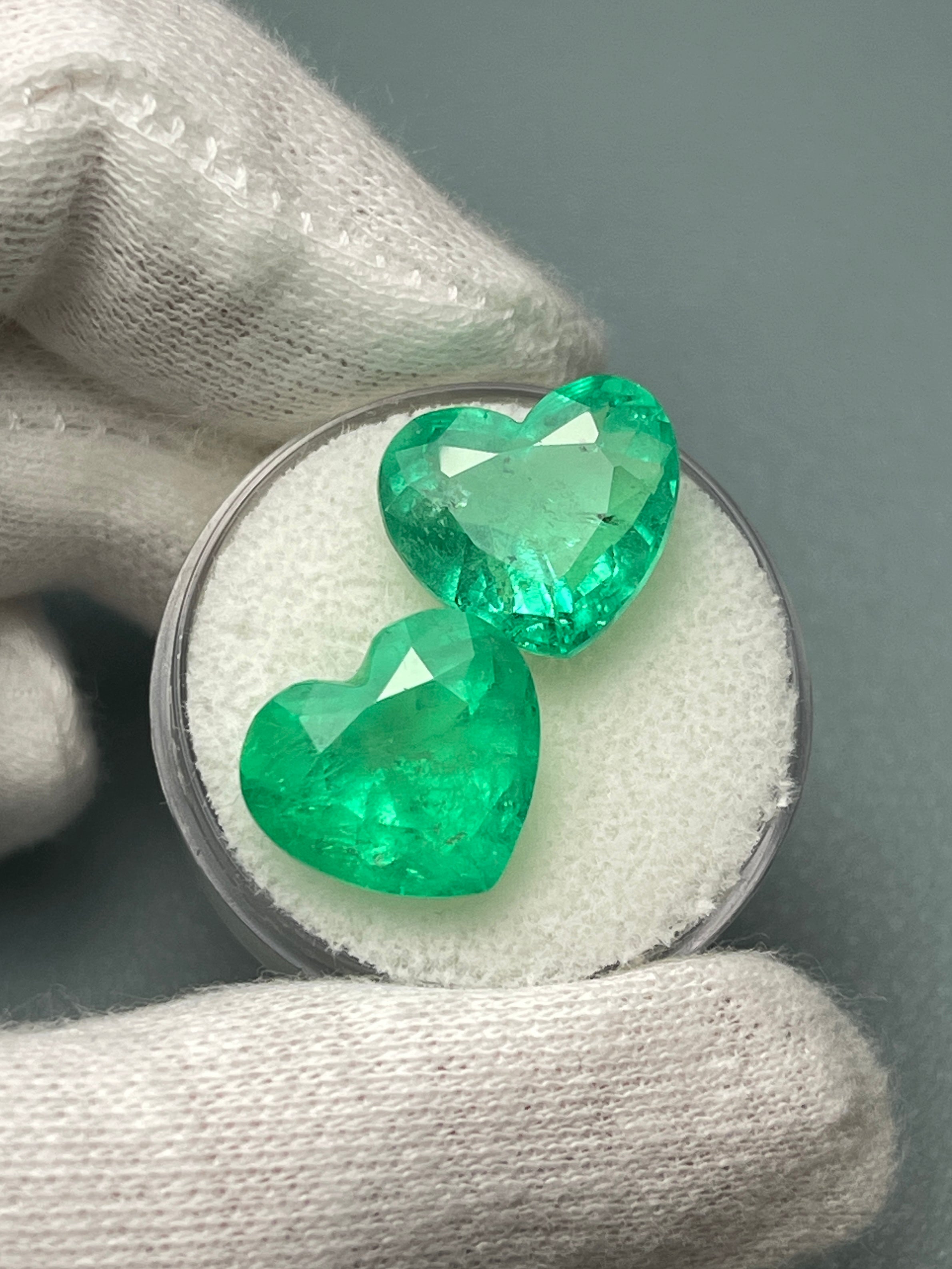 12x13.5mm Large 14.61tcw Matching Emerald Hearts - Natural Colombian Yellowish Green Emeralds for Jewelry Making, Engagement Rings & Luxury Gifts