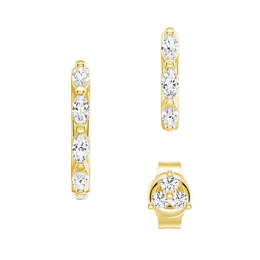 Triple Stack Lab Diamond Earrings Set - Geometric Marquise Studs & Hoops for Women | Perfect for Weddings, Parties & Everyday Elegance