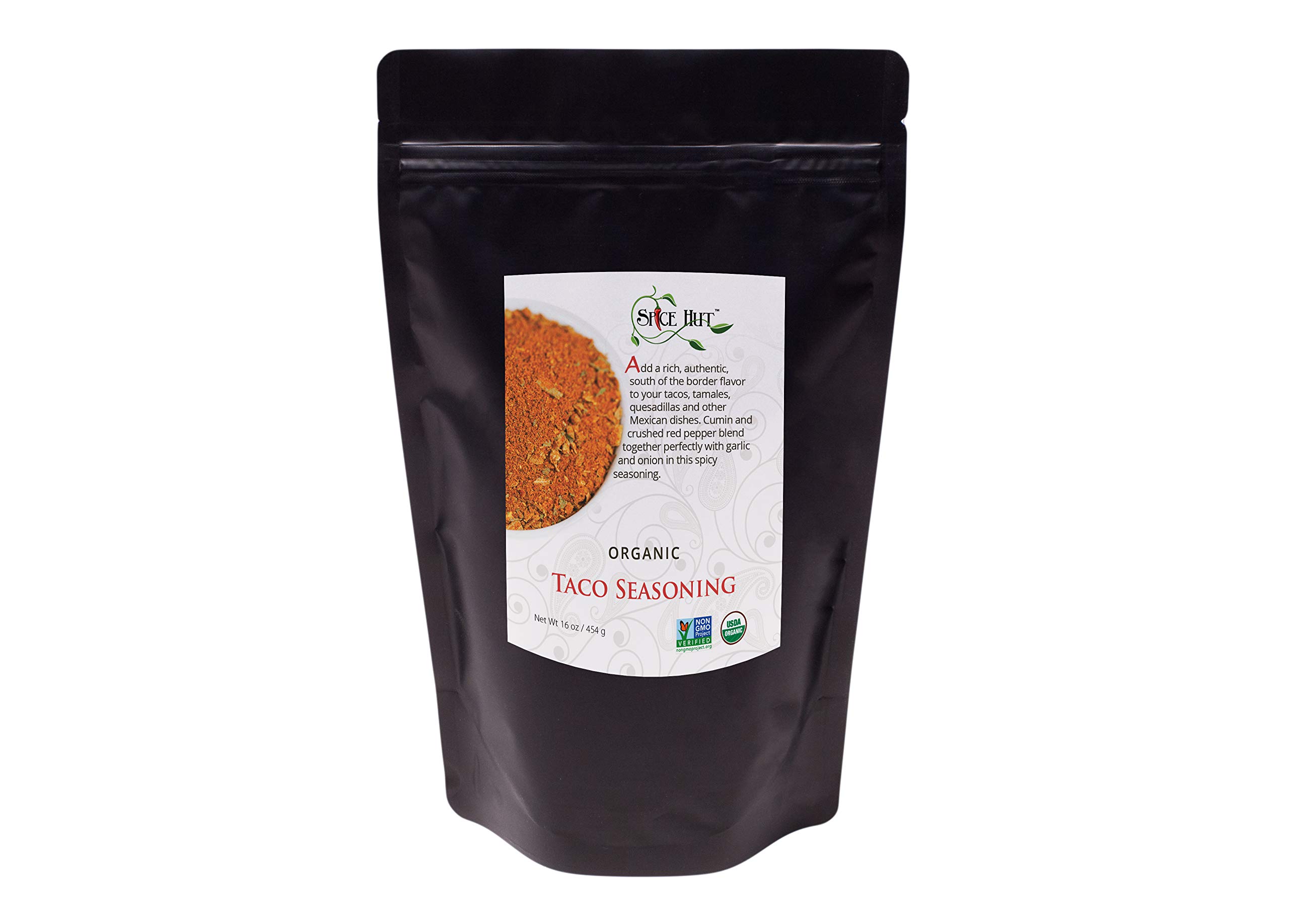 Organic Taco Seasoning Mix by Spice Hut | Salt-Free Authentic Southwestern Spice Blend | Perfect for Carne Asada, Beef, Carnitas, Tacos & Burritos | All-Natural, Vegan, Gluten-Free, Keto & Kosher Certified | 1lb Bulk Pack | Great for Family Dinners, BBQs & Mexican-Themed Parties
