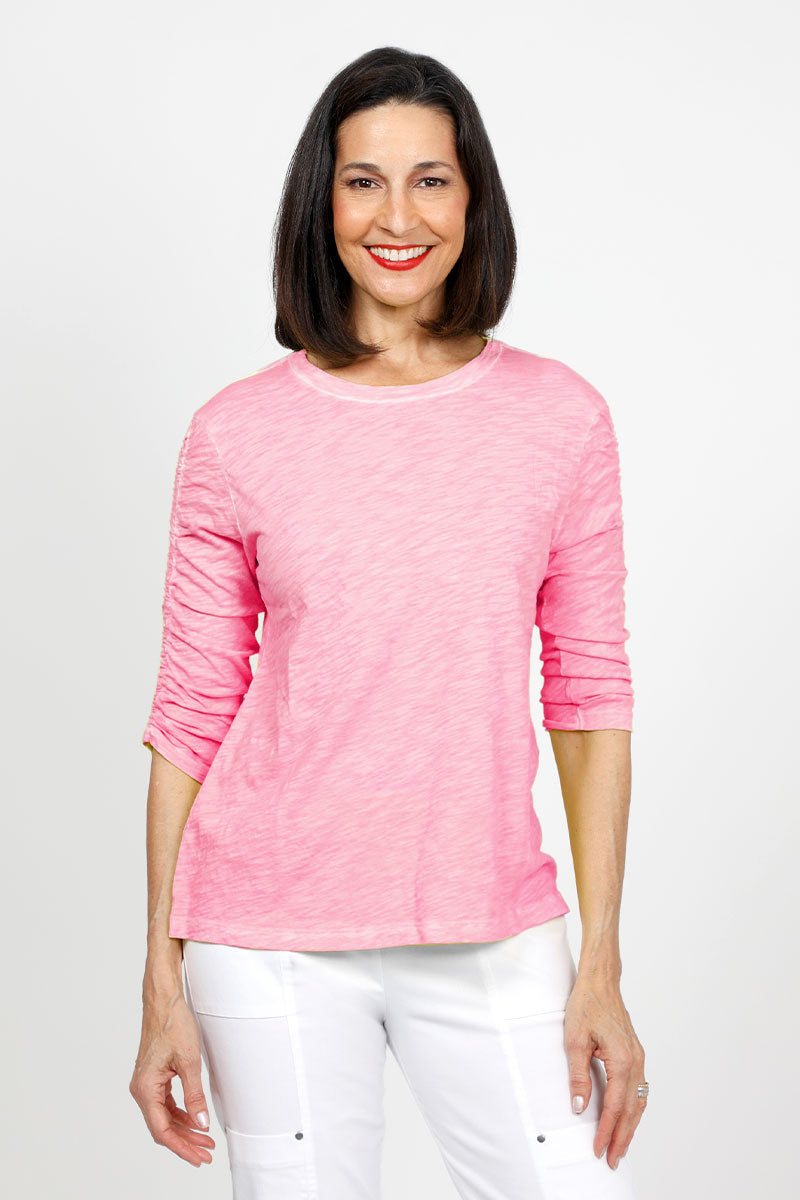 Elliott Lauren Women's Ruched Sleeve T-Shirt - Casual Stretch Cotton Top for Everyday Wear, Work & Date Night