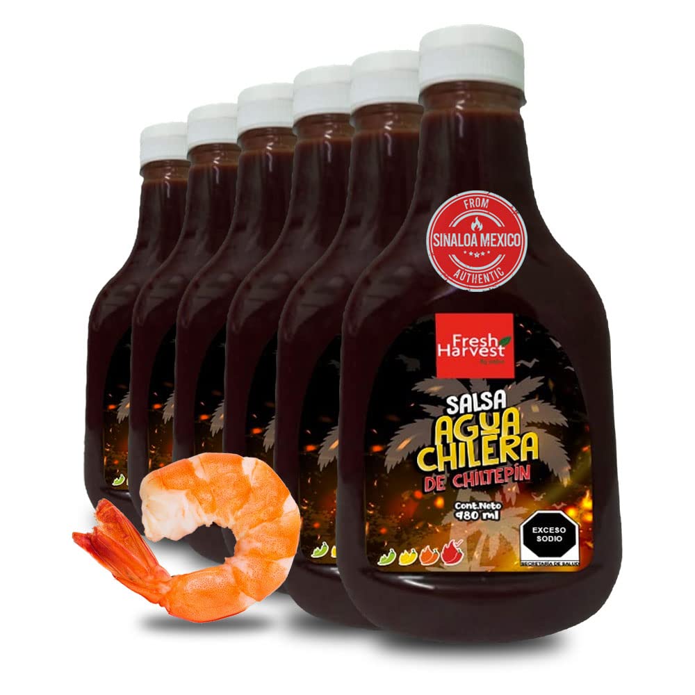Chiltepin Aguachilera Hot Sauce 980ml (33.14 Fl Oz) - Pack of 6 Bottles | Authentic Mexican Spicy Sauce for Seafood, Tacos, Snacks & Cooking | Freshly Harvested Peppers | Perfect for BBQs, Parties & Home Cooking