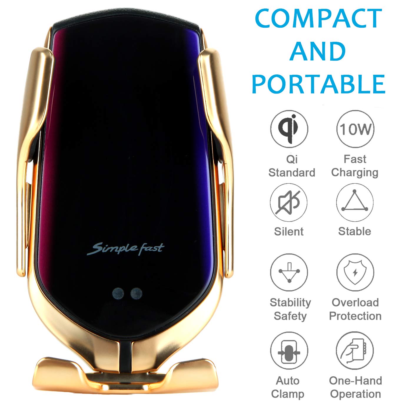 Wireless Car Charger Mount with Auto-Clamping, 10W Qi Fast Charging for iPhone 12/12 Pro Max/12 Mini/11 & Galaxy S21/S20 - Perfect for Hands-Free Driving & Safe Phone Charging on the Go