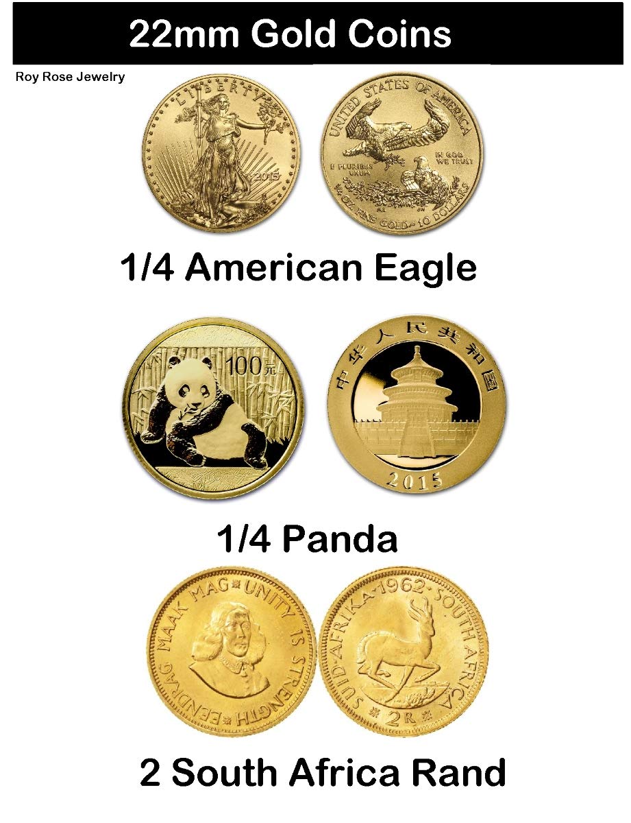 14K Solid Gold Coin Mounting Bezels - 1/4 oz American Eagle & Chinese Panda - 22mm Prong Set with Plain, Diamond-Cut & Ribbon Designs - Yellow & White Gold Jewelry for Coin Collectors & Gift Giving