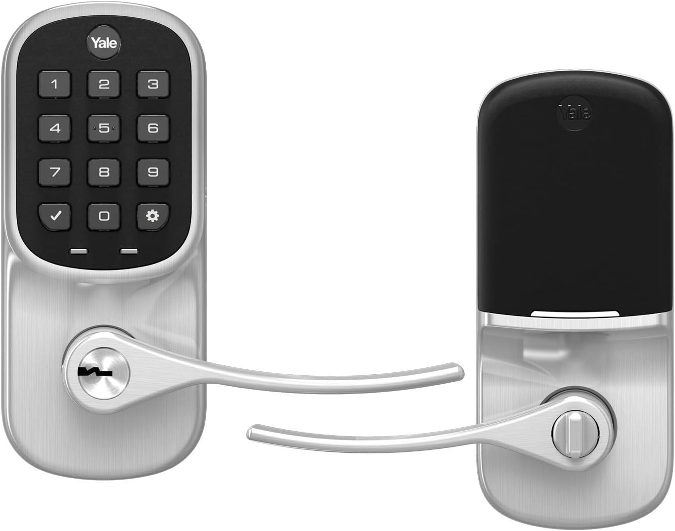 Yale YRL216-WF1-619 Smart Door Lock - Wi-Fi Connected Keypad, Satin Nickel Finish, Single Hole Entry Door Handle with Backup Key | Secure Smart Home Access for Front Doors, Apartments & Vacation Rentals