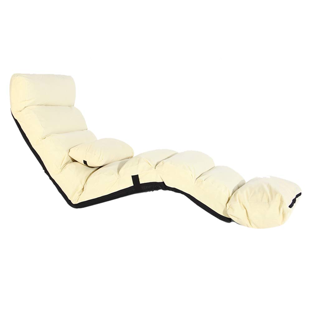LXLA - Foldable Lazy Sofa Floor Chair with Adjustable Backrest, Padded Lounge Couch Bed - 205cm Extra Long (Beige) - Perfect for Living Room, Bedroom, Dorm & Outdoor Relaxation
