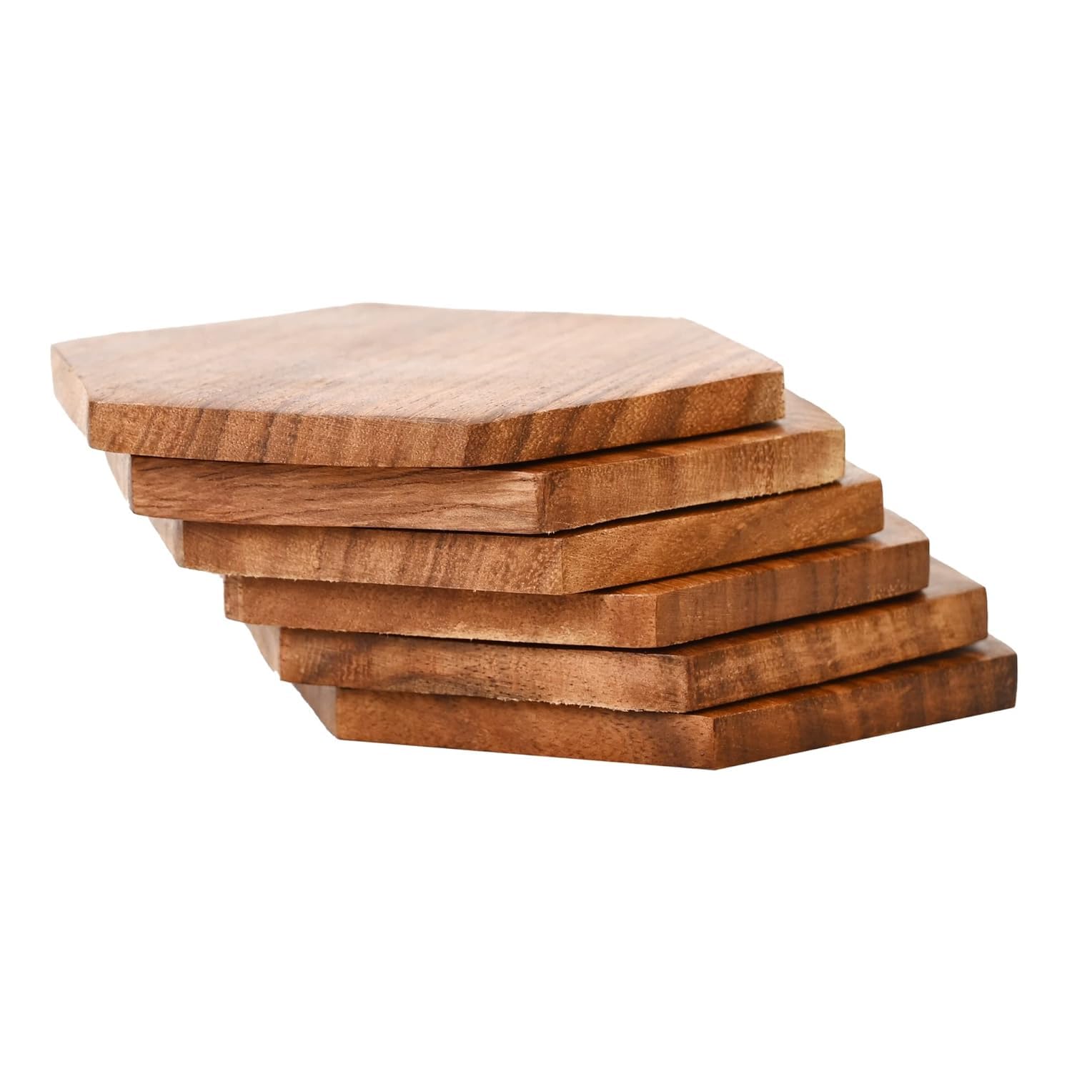 Handmade Wooden Coasters Set of 6 - Natural Wood Drink Coasters for Coffee, Tea, Beer & Wine - Perfect for Home, Office, Bar & Restaurant Tabletops - Protects Surfaces from Stains & Heat