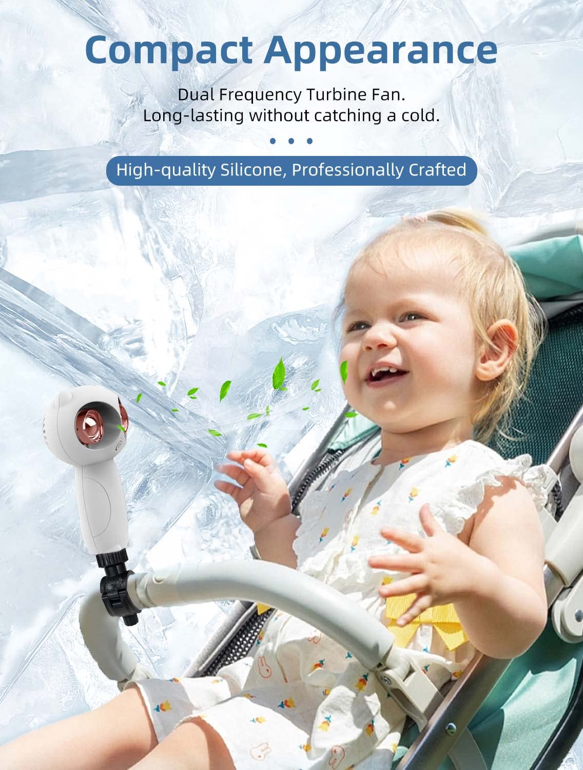 Mini Portable Stroller Fan with Aromatherapy - 360° Swivel, USB Rechargeable, 6000mAh Battery, 3 Speed Settings | Perfect for Baby Strollers, Office Desks, Travel & Outdoor Activities