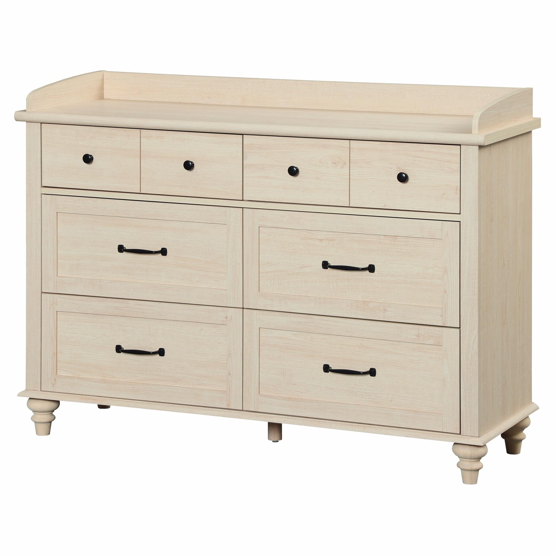 WAMPAT 6-Drawer Wooden Dresser for Bedroom - Solid Wood Legs Kids Chest of Drawers - Storage Organizer for Living Room & Entryway - Elegant Beige Dresser for Home Decor & Clothes Organization