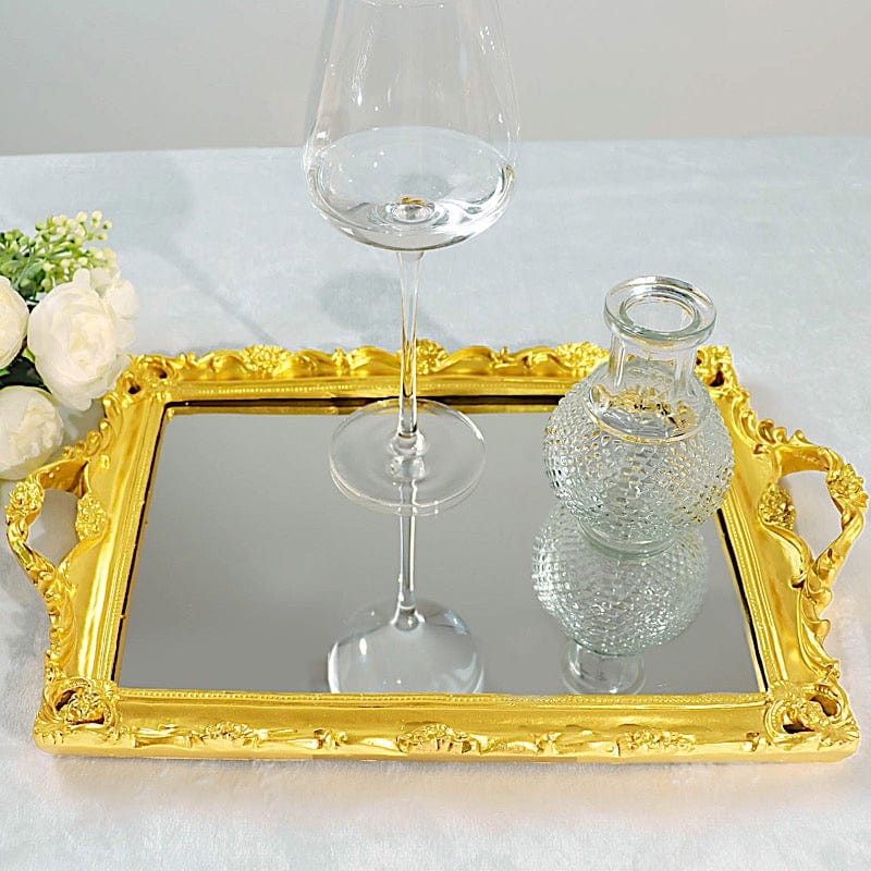 15x10 Inch Metallic Rectangular Mirror Serving Tray with Handles - Elegant Party Decor, Cocktail Serving, Home Decor & Gift Idea for Weddings, Hostess & Housewarming