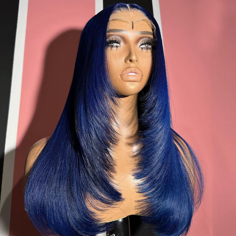 Buy 2 Human Hair Wigs for $159 | 13x4 Lace Frontal Wig with Dak Blue Layered Cut + Free 4x4 Straight Bob Wig | Perfect for Daily Wear, Cosplay & Special Occasions