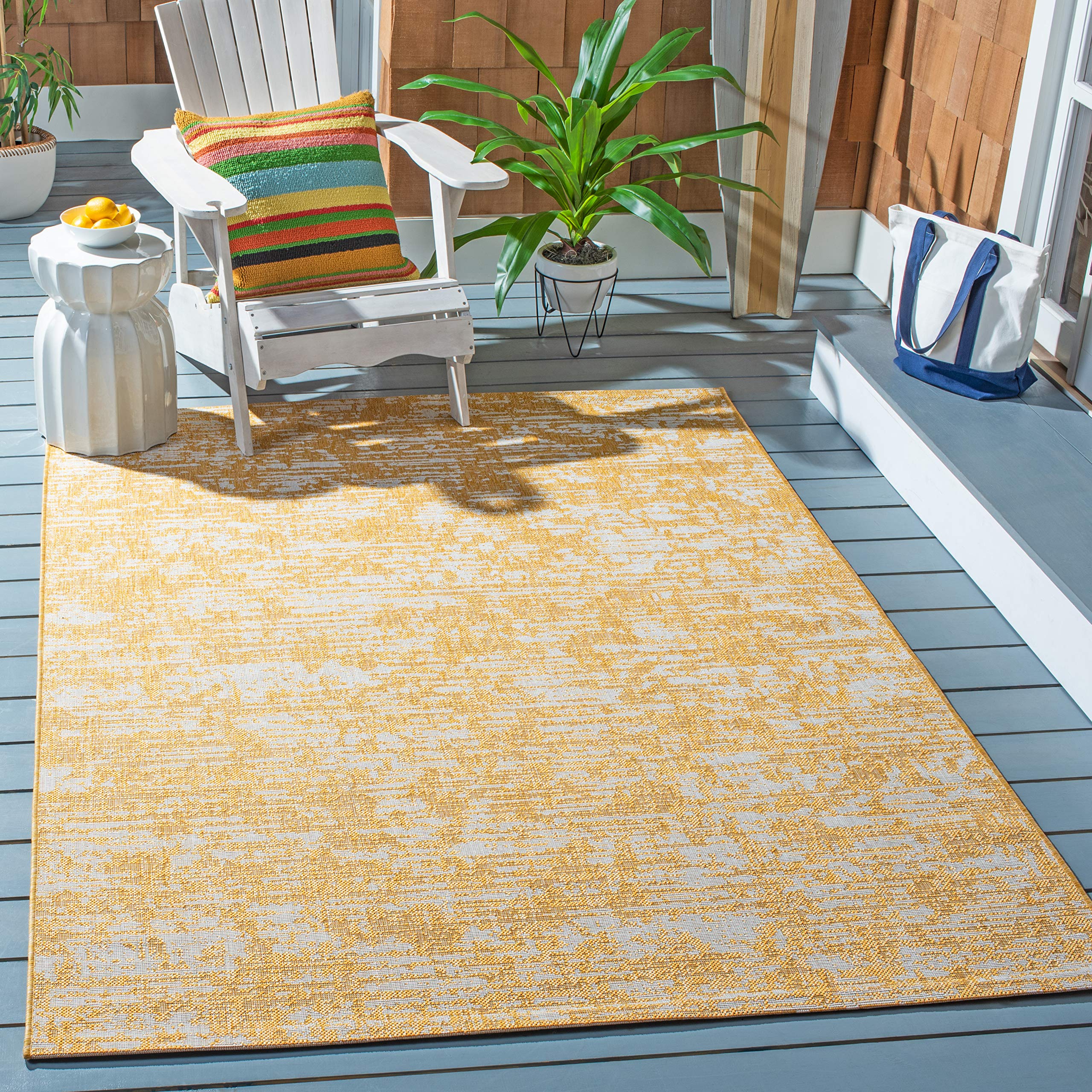 SAFAVIEH Courtyard Collection 9' x 12' Gold & Ivory Indoor/Outdoor Rug - Waterproof, Easy to Clean, Stain Resistant for Patio, Backyard, Mudroom, Deck, Poolside & High Traffic Areas