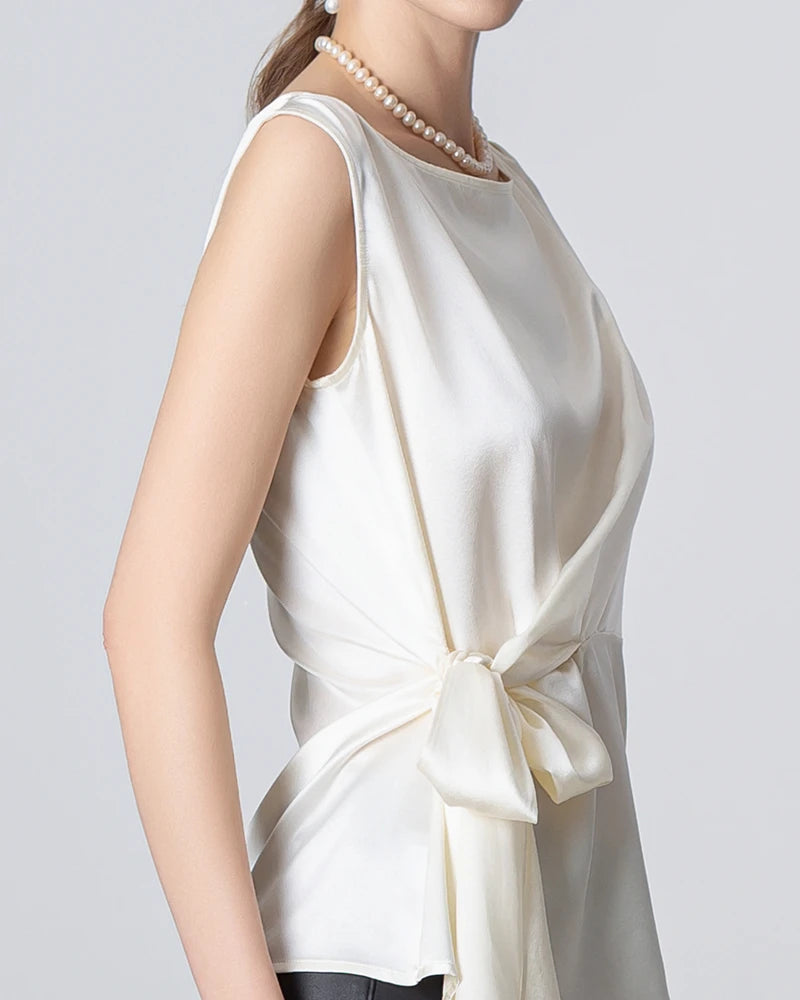 Elegant Sleeveless Wrap Silk Blouse for Women - Perfect for Summer, Date Night & Office Wear