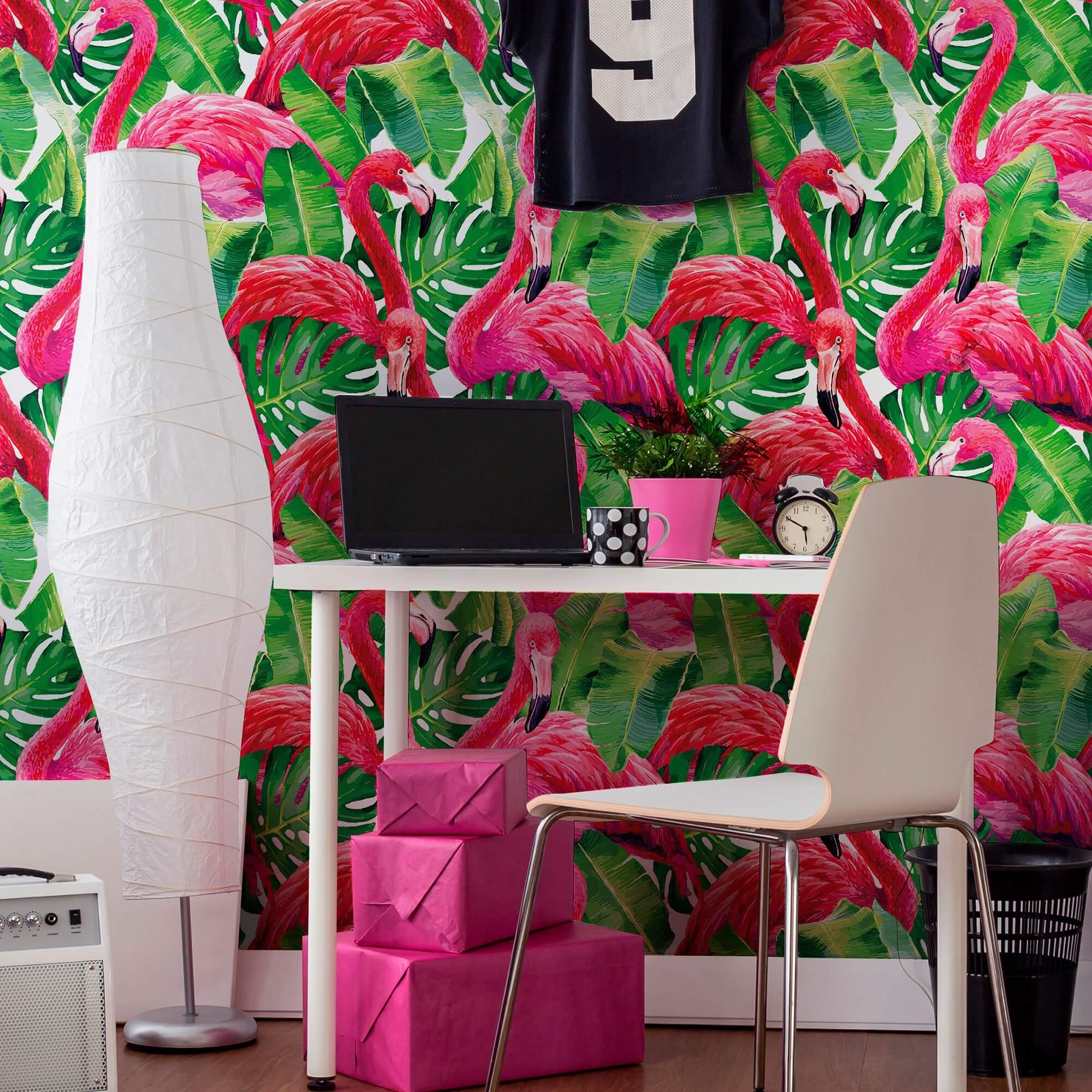 Green and Fuchsia Bird Animal Peel and Stick Removable Wallpaper 3044 - Self-Adhesive Decorative Wallpaper for Nursery, Bedroom, or Living Room Decor