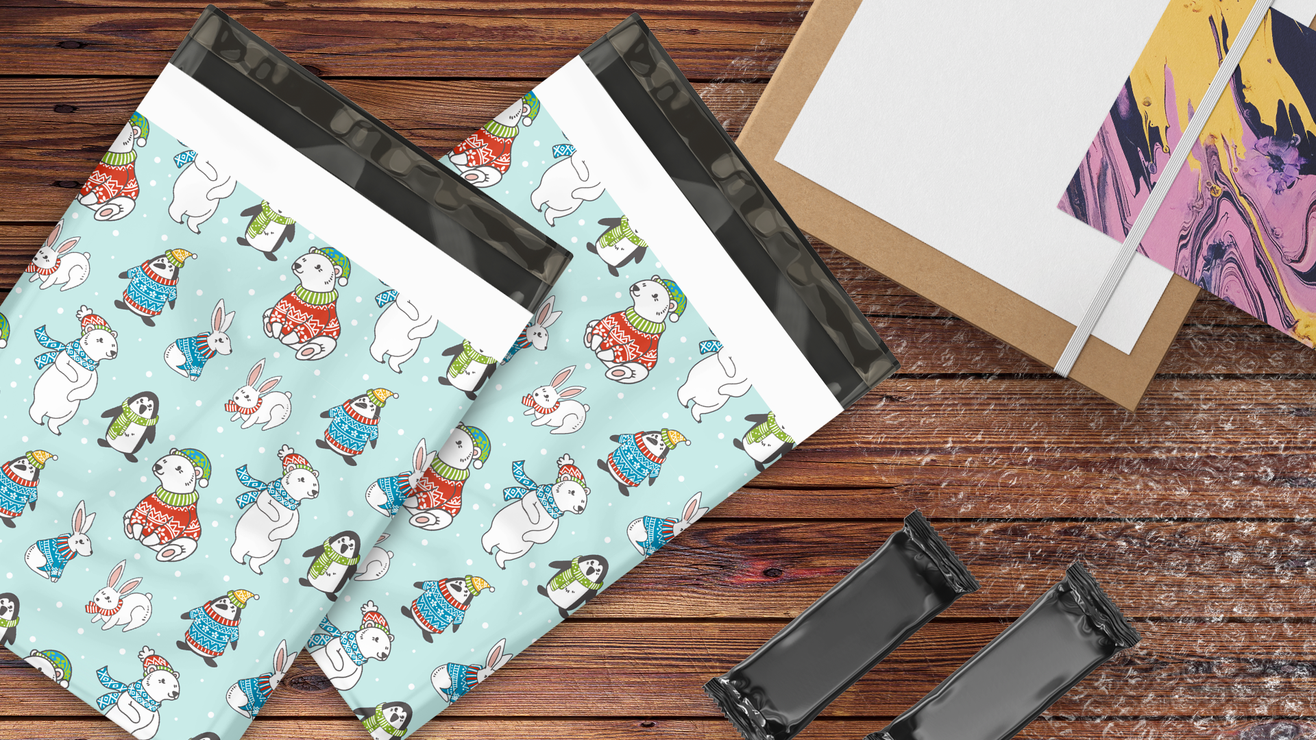 12x15 Inch Winter Animals Printed Poly Mailers - Waterproof Shipping Envelopes for Ecommerce, Mailing Bags with Cute Snowflake & Polar Bear Design - Perfect for Holiday Gifts, Online Store Packaging & Small Business Shipments