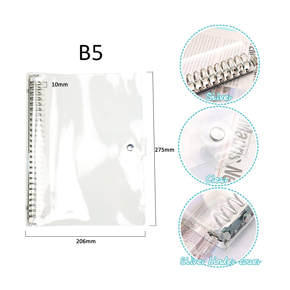 B5 26-Ring Binder with Snap Button Closure - Clear Soft PVC Round Ring Binders for Loose Leaf Paper, Journals, Planners & Albums (20mm Diameter, 206x275mm) - Perfect for Office Organization, School Supplies & DIY Projects