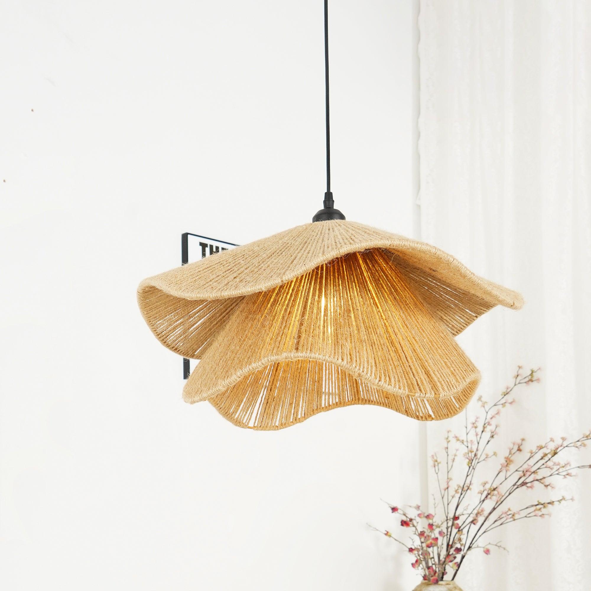 Handmade Straw Hat Pendant Lamp - Natural Woven Rattan Ceiling Light Fixture for Boho, Beach House & Farmhouse Decor - Perfect for Living Room, Bedroom or Patio Lighting