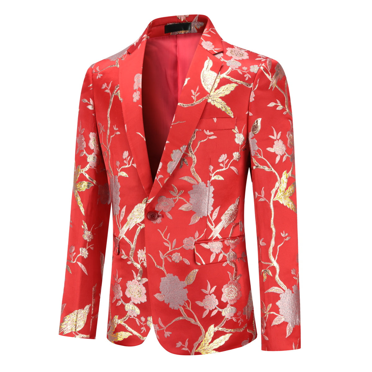 Stylish Men's Red Embroidered Blazer with Notched Lapel & Single Button Closure - Perfect for Weddings, Business Meetings & Formal Events