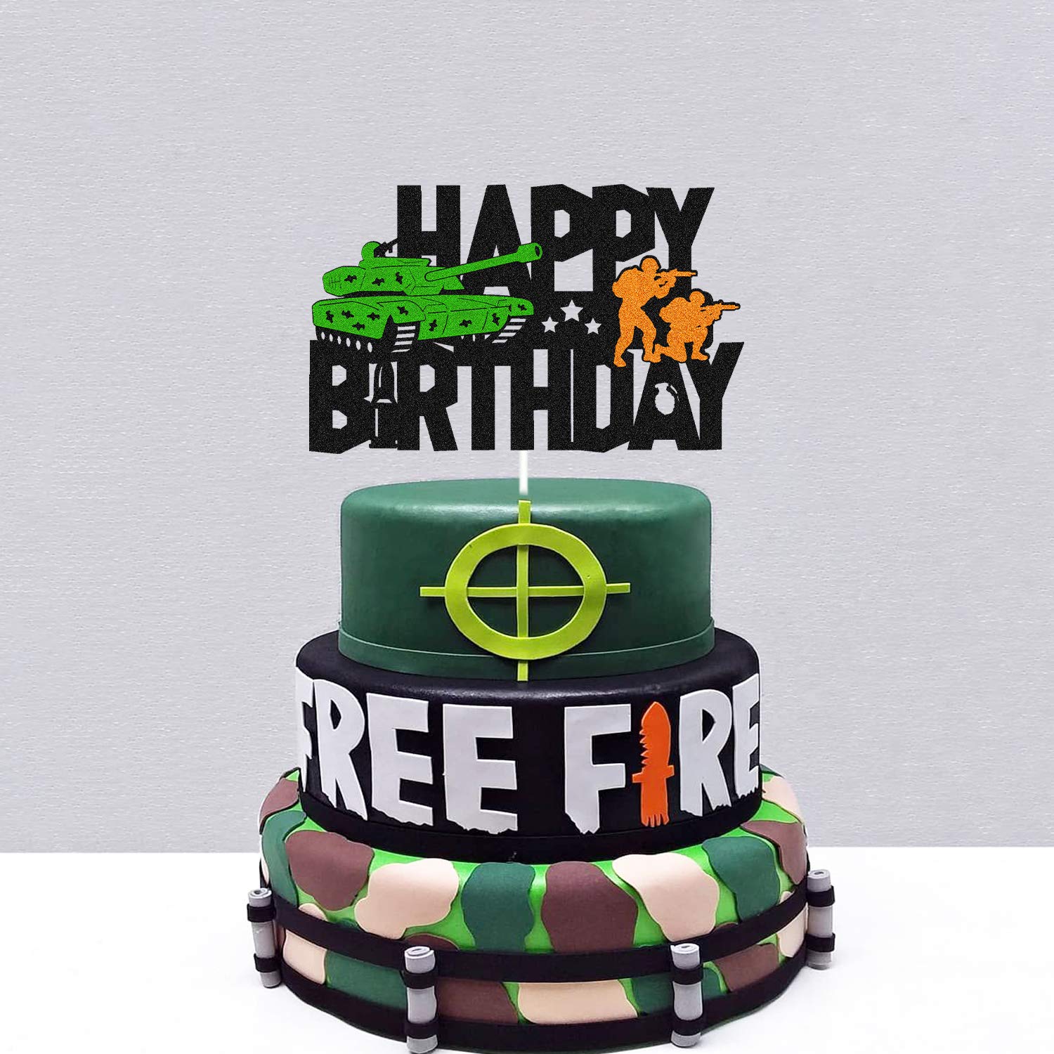 Army Camo Happy Birthday Cake Topper - Double Sided Black Sparkle Tank Decor for Kids, Boys & Girls | Military Soldier Themed Birthday Party Supplies | Perfect for Camouflage Army Themed Celebrations & Cake Decorations