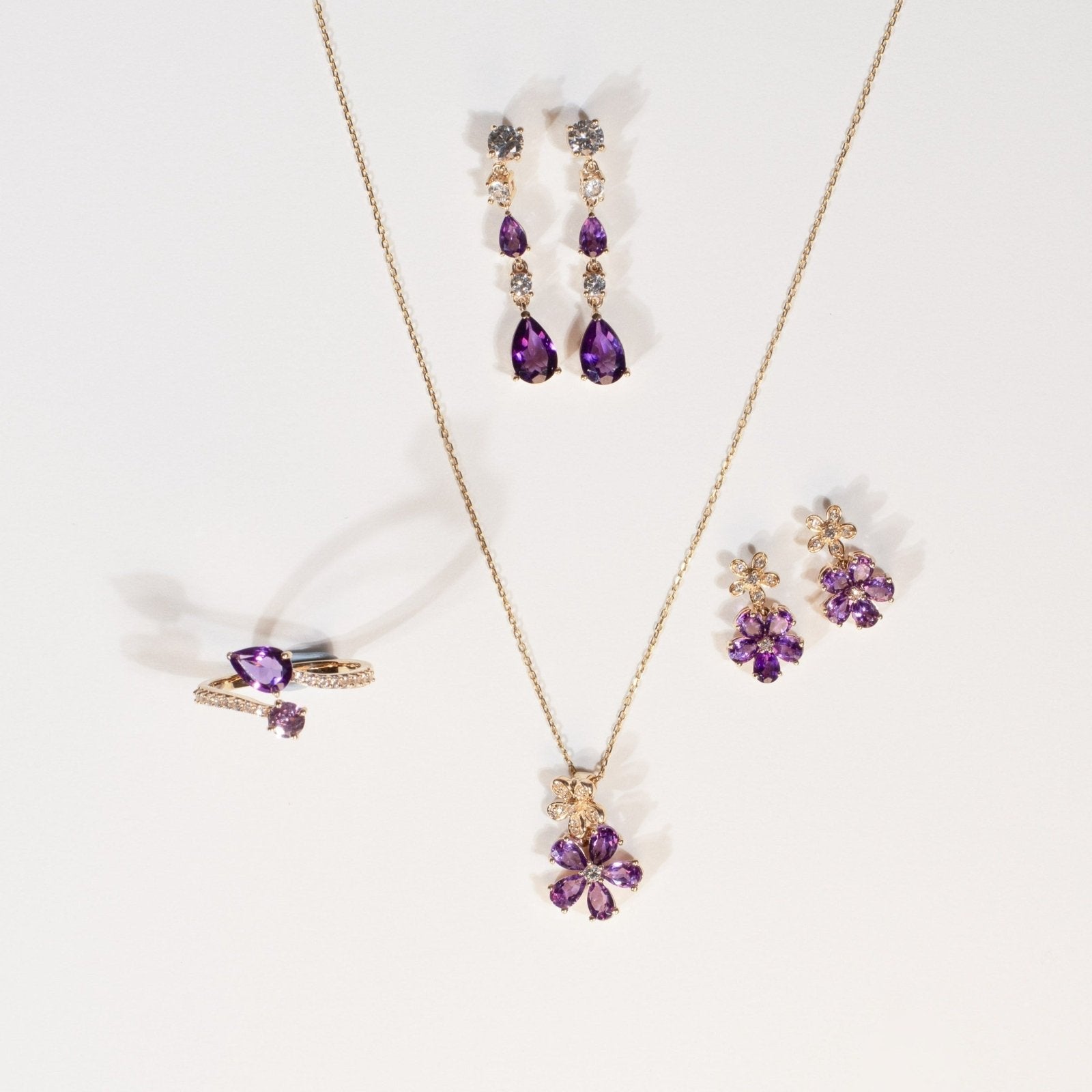 10K Yellow Gold Amethyst & White Sapphire Teardrop Dangle Drop Stud Earrings for Women - Elegant Jewelry Gift for Wedding, Party & Special Occasions