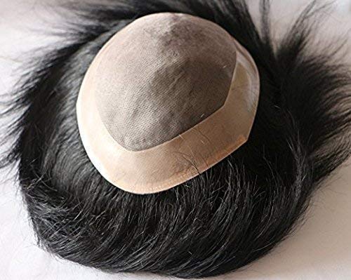 Premium Mono Lace Toupee for Men - 100% Human Hair Replacement System with Small Tape & 4 Clips (9x7 Inch, Natural Black Brown) - Ideal for Daily Wear, Hair Loss Solutions & Styling for Men & Boys