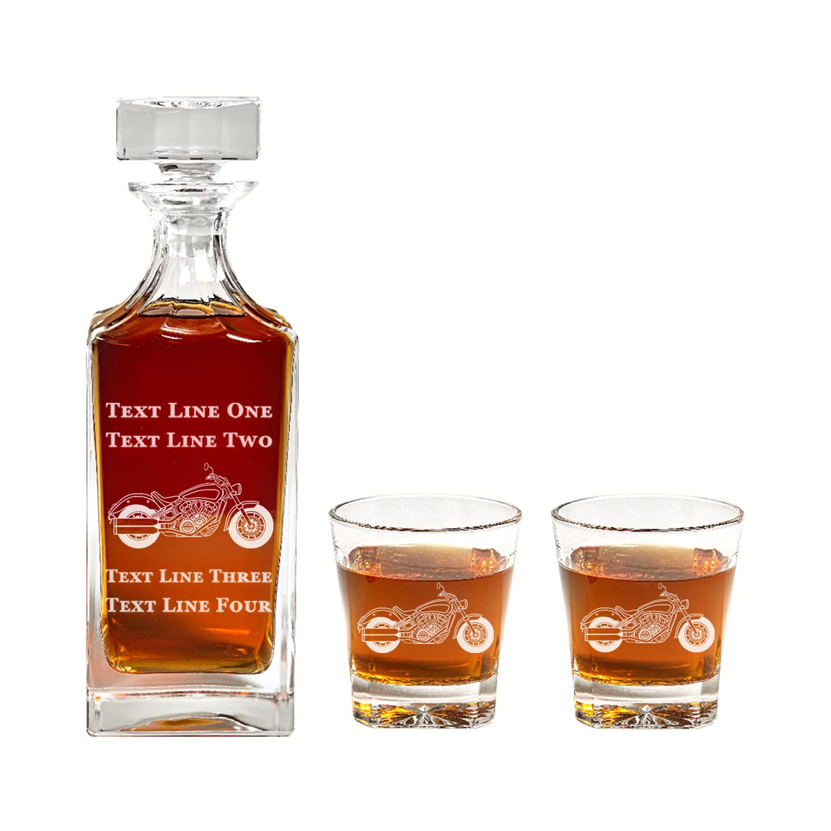 Motorcycle V1 Decanter Set - 900ml Engraved Glass Decanter with Motorcycle Design - Unique Retirement Gift, Promotion Gift for Men & Women - Perfect for Whiskey, Bourbon & Liquor Lovers - Great for Home Bar, Man Cave & Motorcycle Enthusiasts