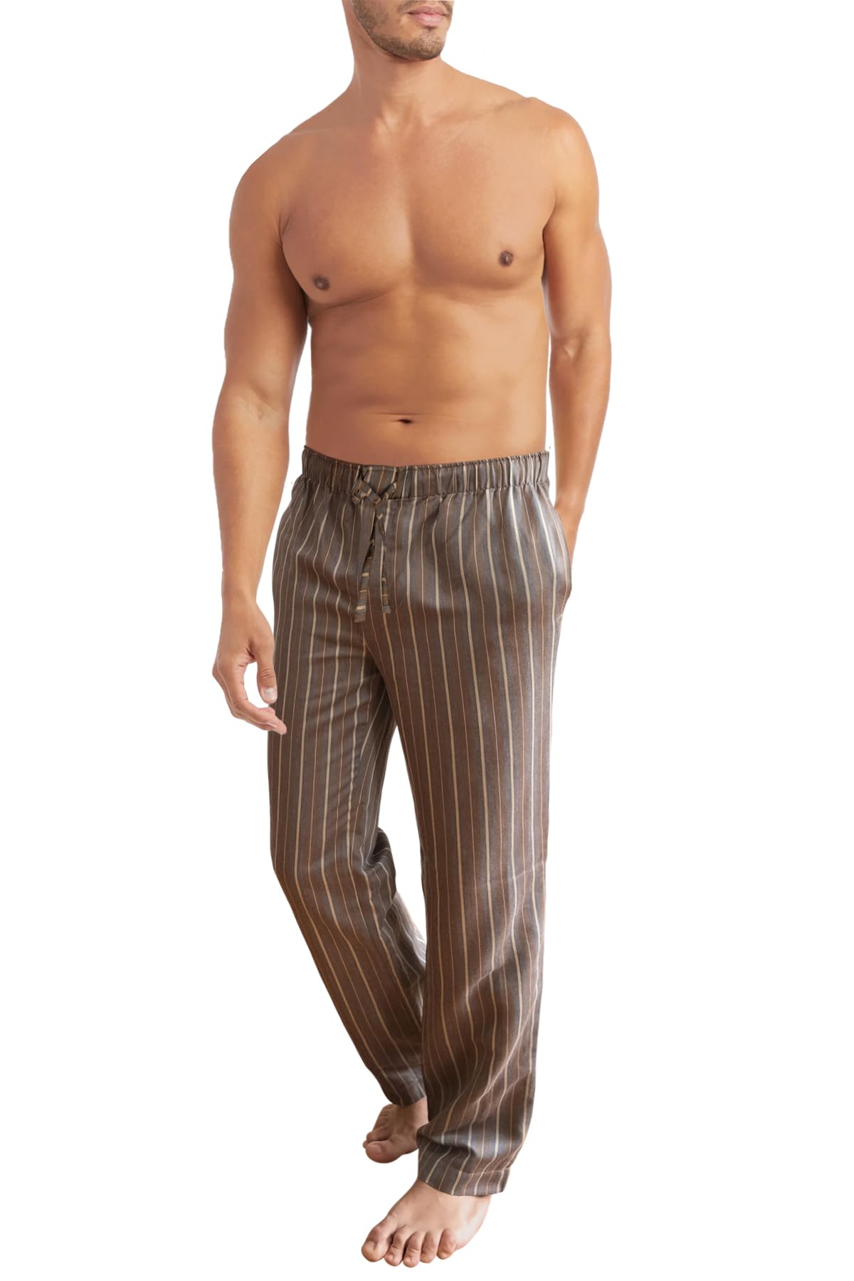 Soft & Comfortable Women's Pajama Pants - Sateen Linen Cotton Blend with Caramel Stripes - Perfect for Sleepwear, Lounge Wear & Relaxing at Home
